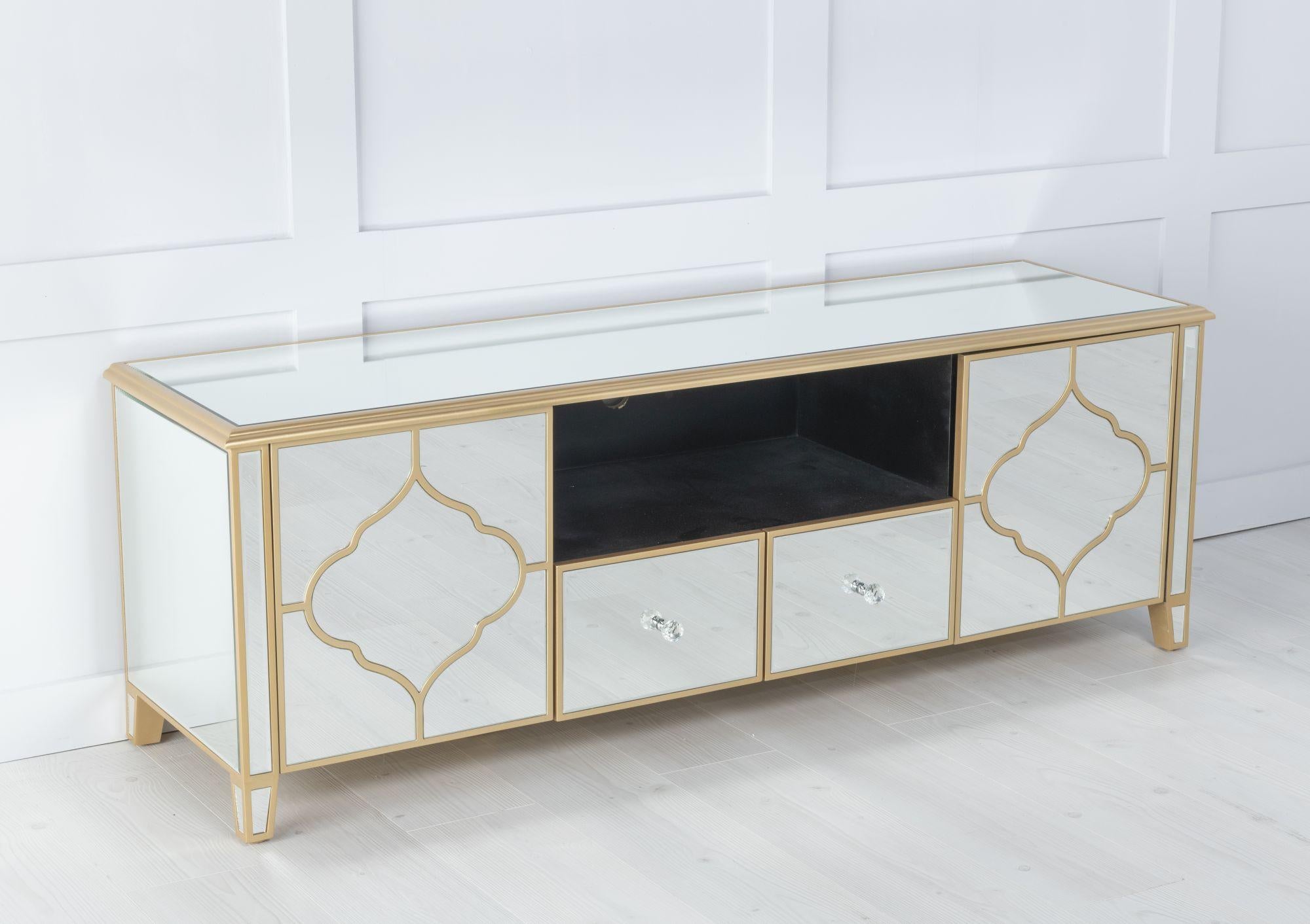 Aurelia Mirrored Gold Trim TV Stand