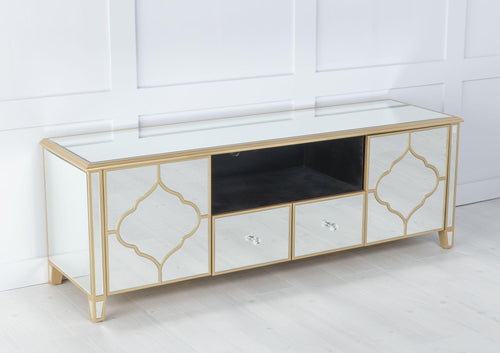 Aurelia Mirrored Gold Trim TV Stand