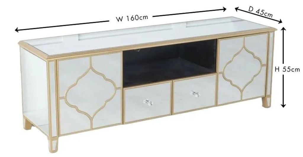 Aurelia Mirrored Gold Trim TV Stand