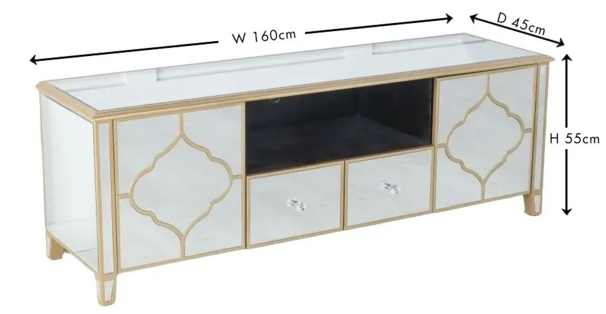 Aurelia Mirrored Gold Trim TV Stand