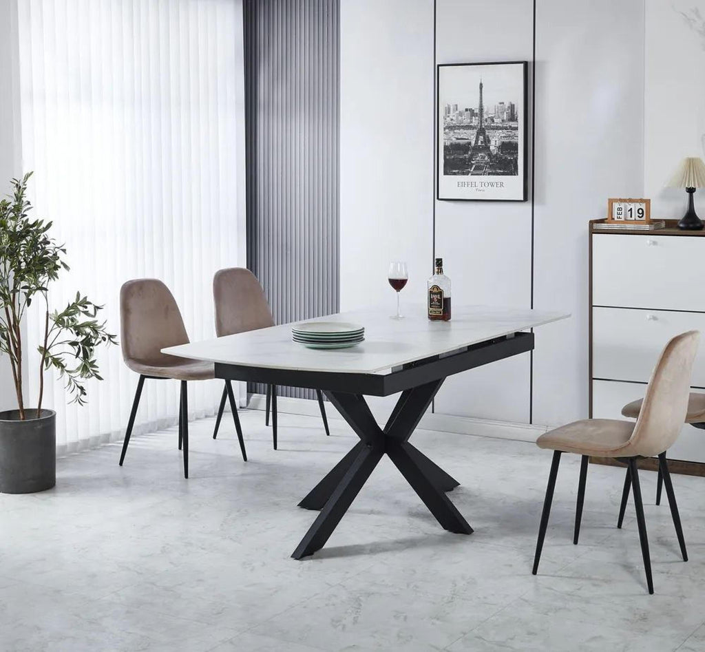 Eva White Sintered Stone Extending Dining Table 140cm-180cm