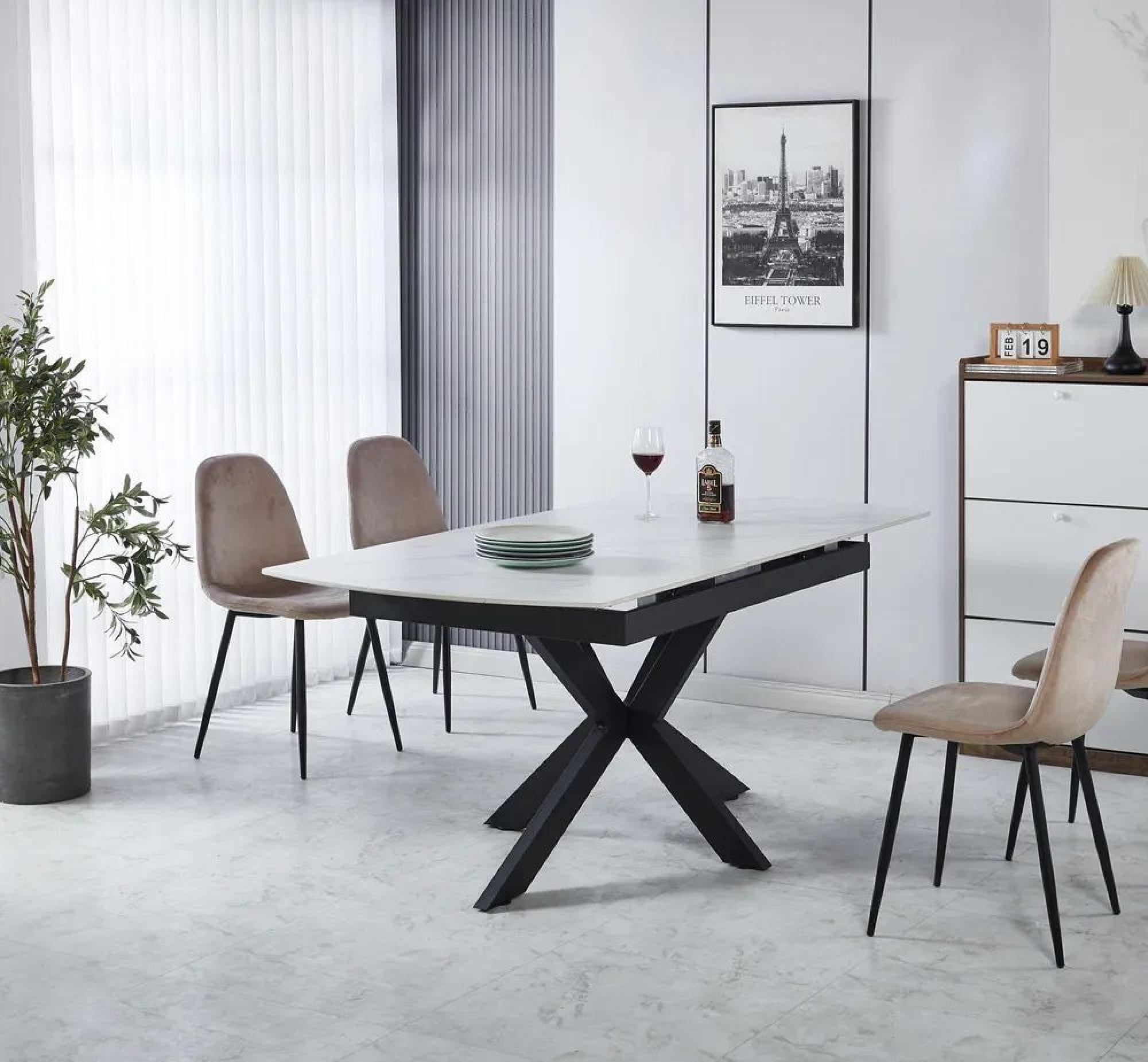 Eva White Sintered Stone Extending Dining Table 140cm-180cm