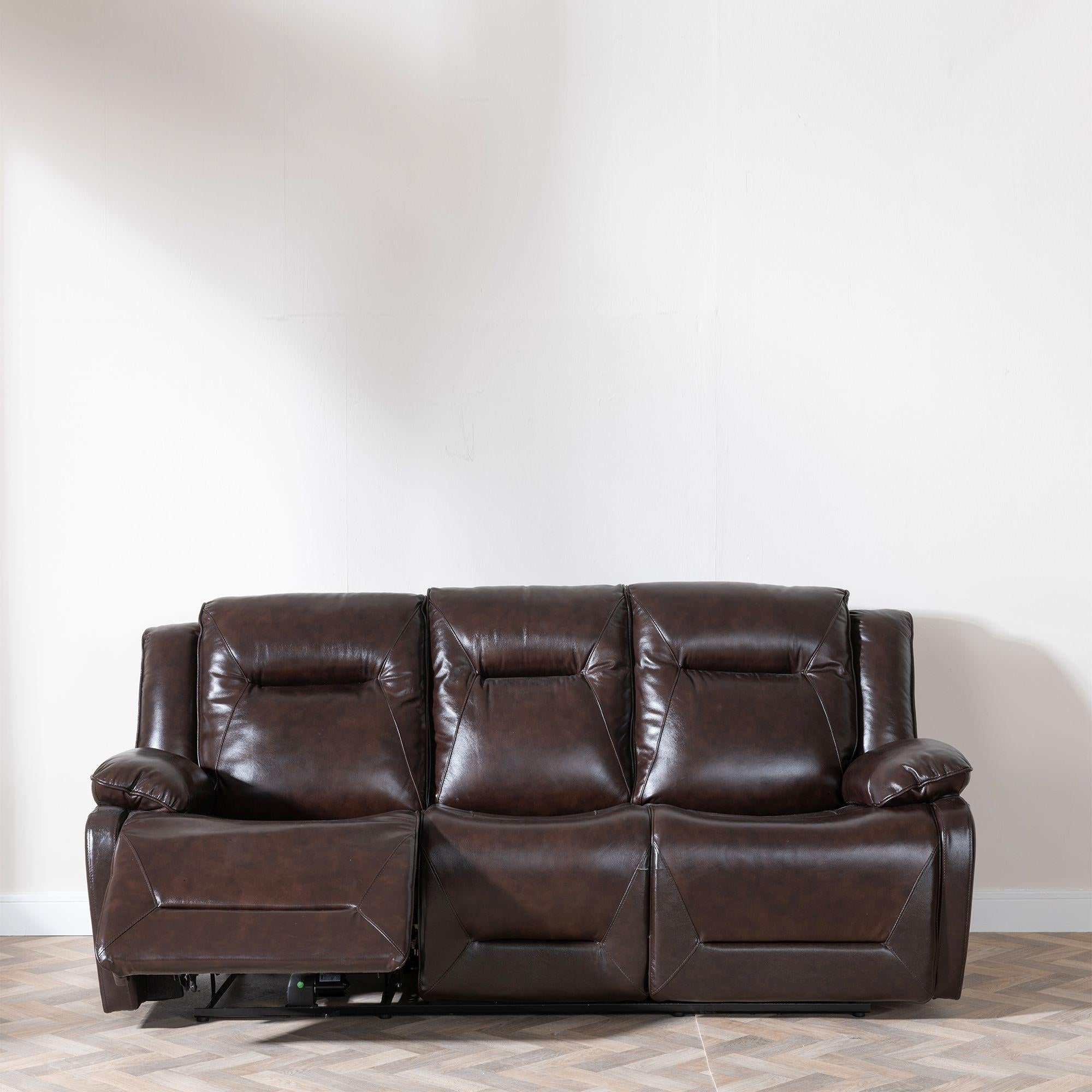 Adell Dark Brown Leather Manual Recliner Sofa