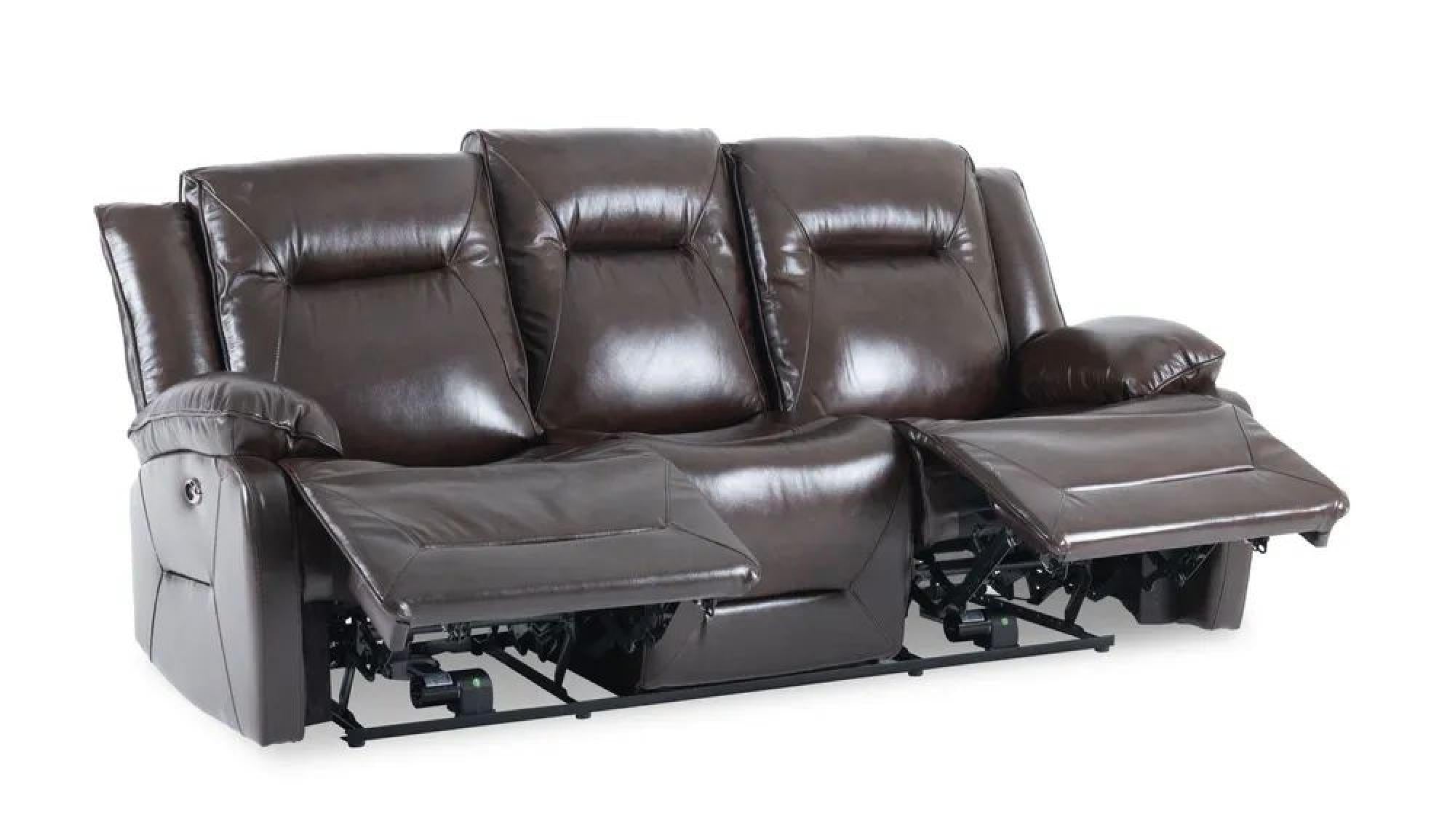 Adell Dark Brown Leather Manual Recliner Sofa