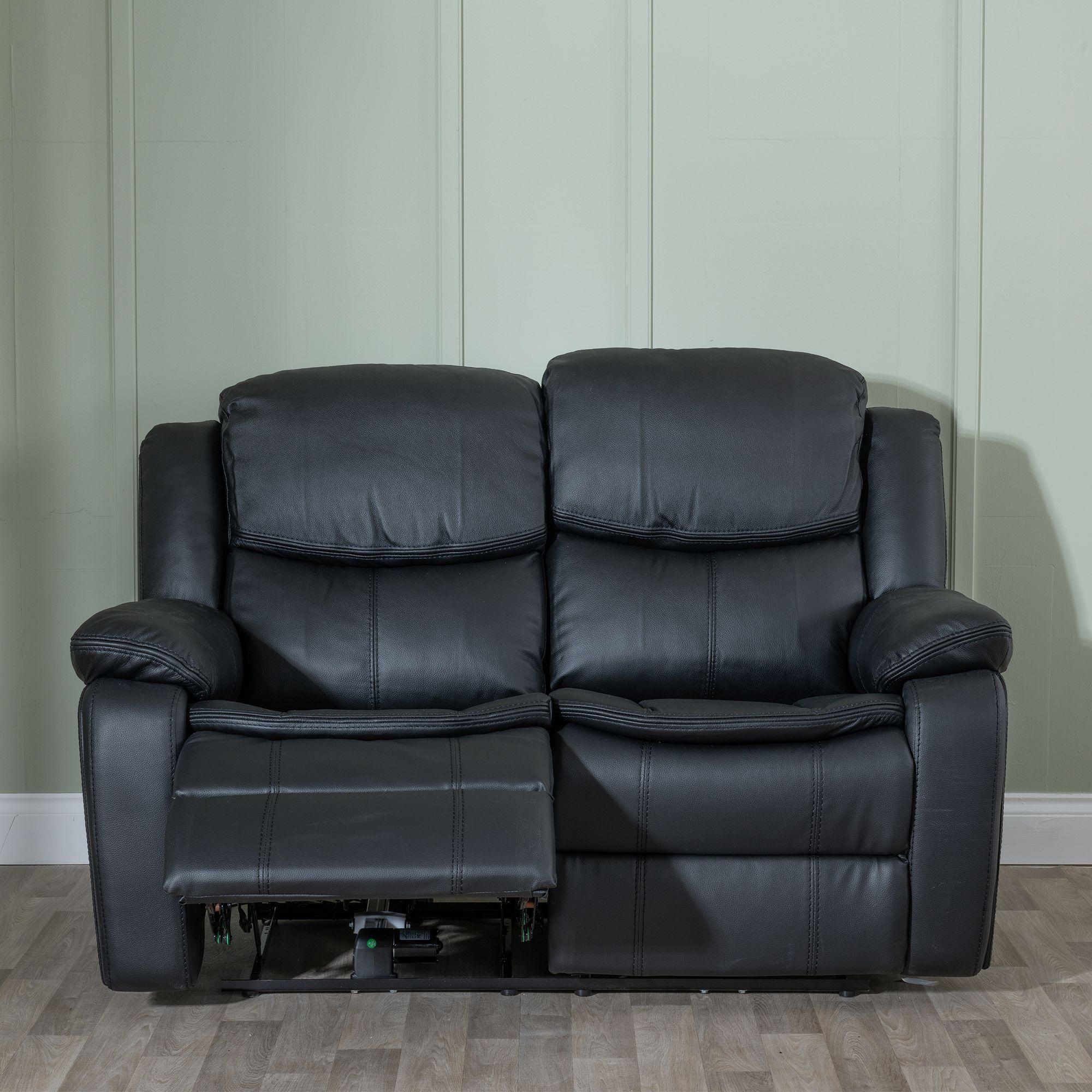 Onyx Black Leather Manual Recliner Sofa