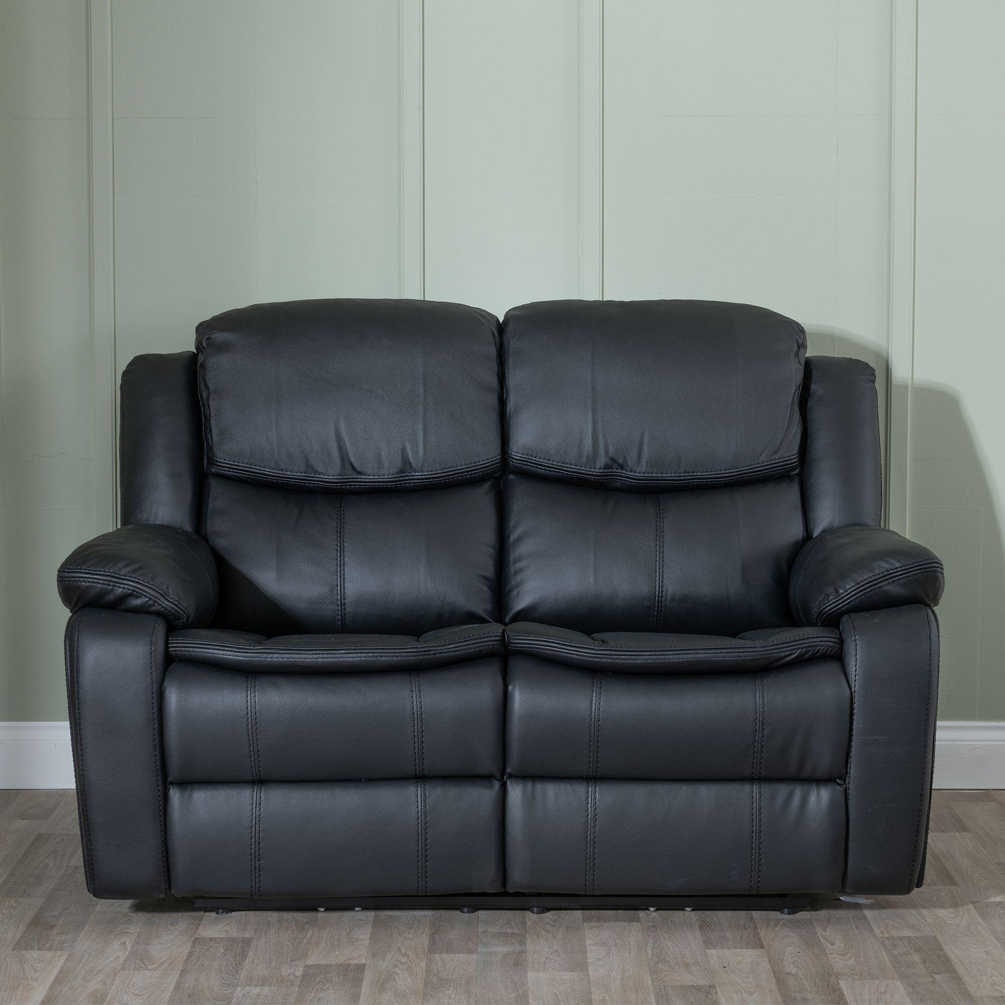Onyx Black Leather Manual Recliner Sofa