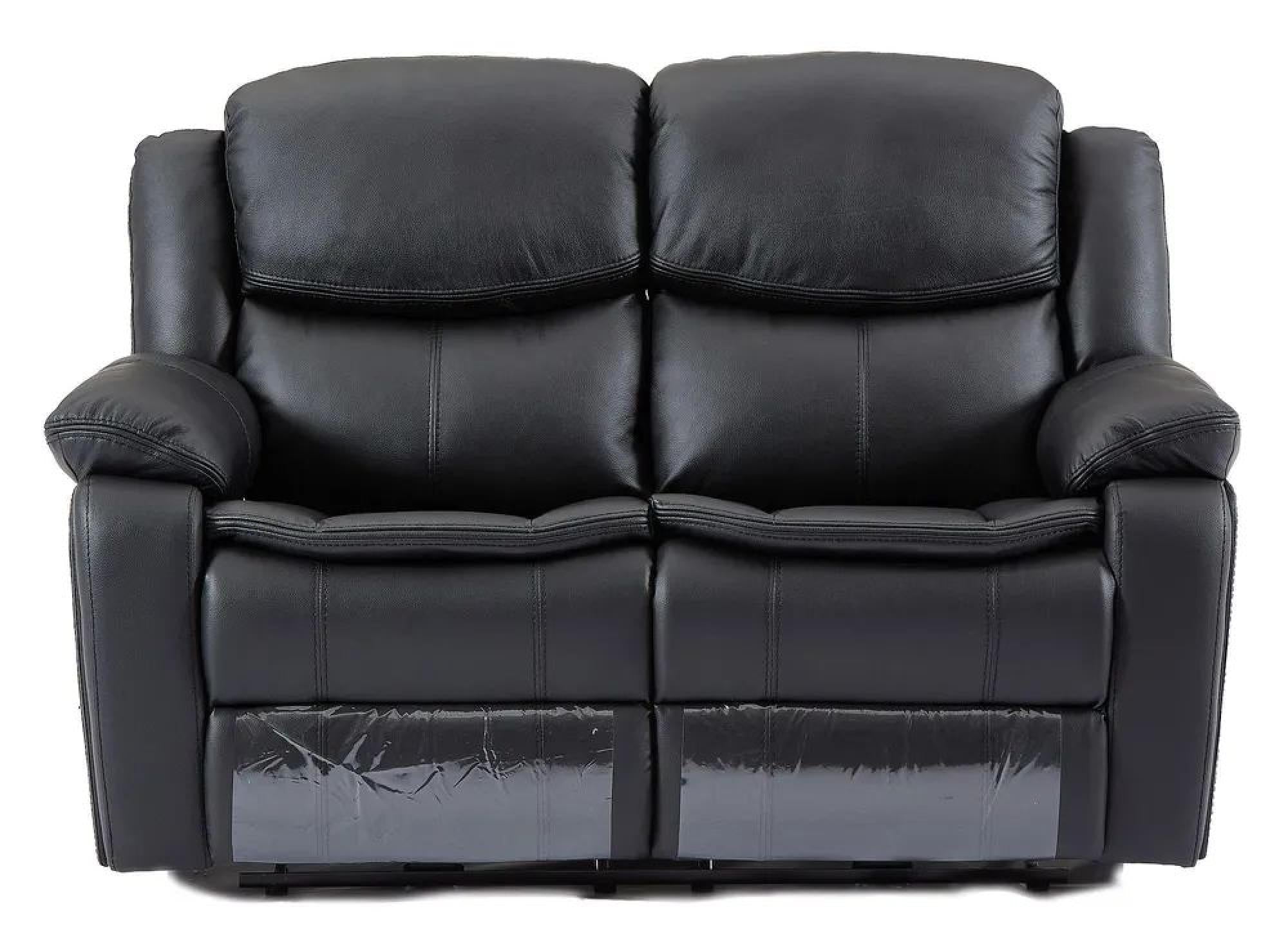 Onyx Black Leather Manual Recliner Sofa