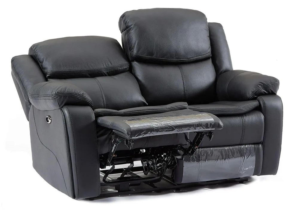 Onyx Black Leather Manual Recliner Sofa