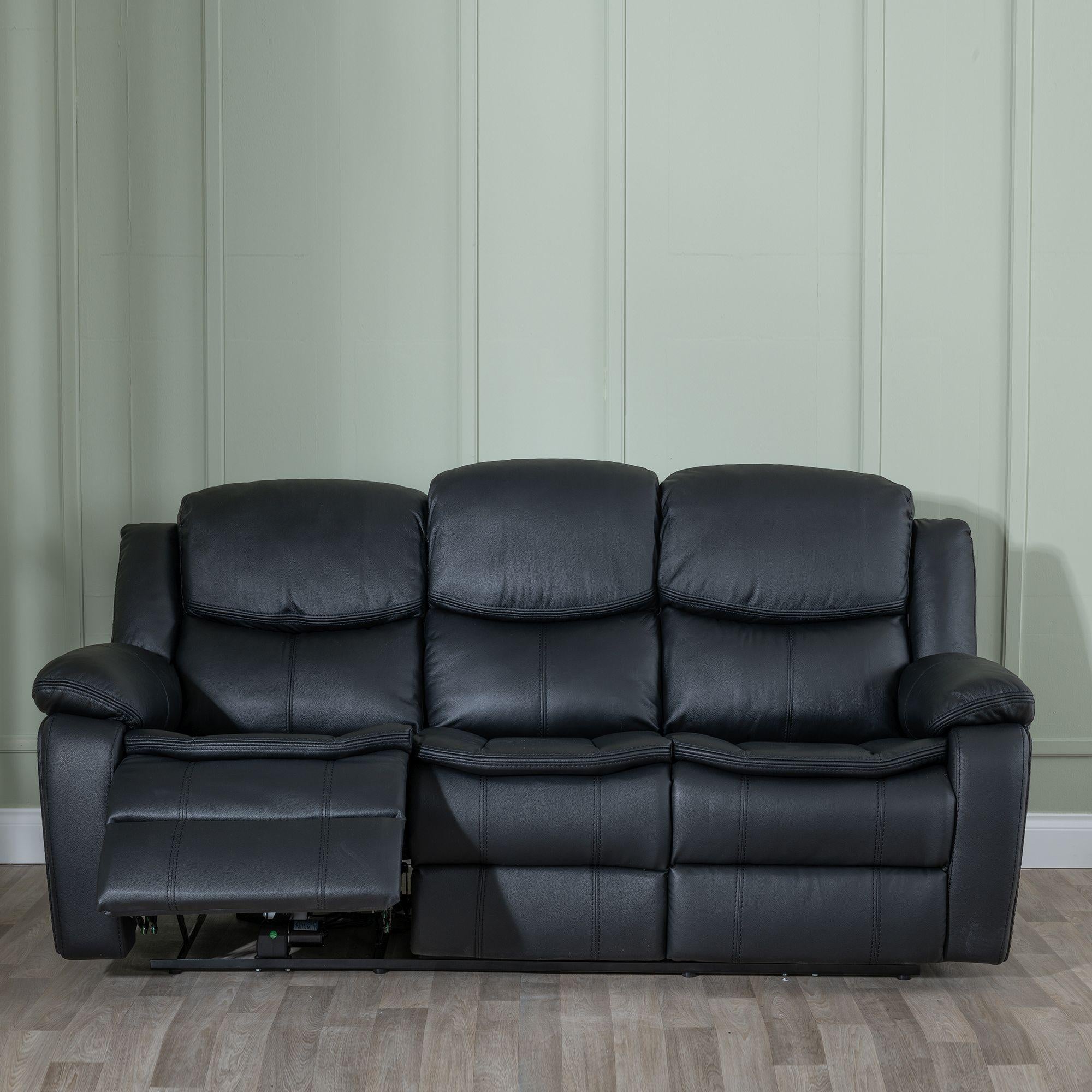 Onyx Black Leather Manual Recliner Sofa