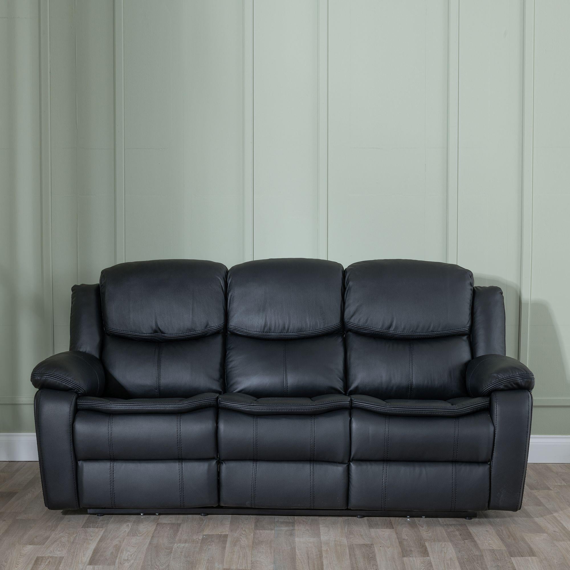 Onyx Black Leather Manual Recliner Sofa