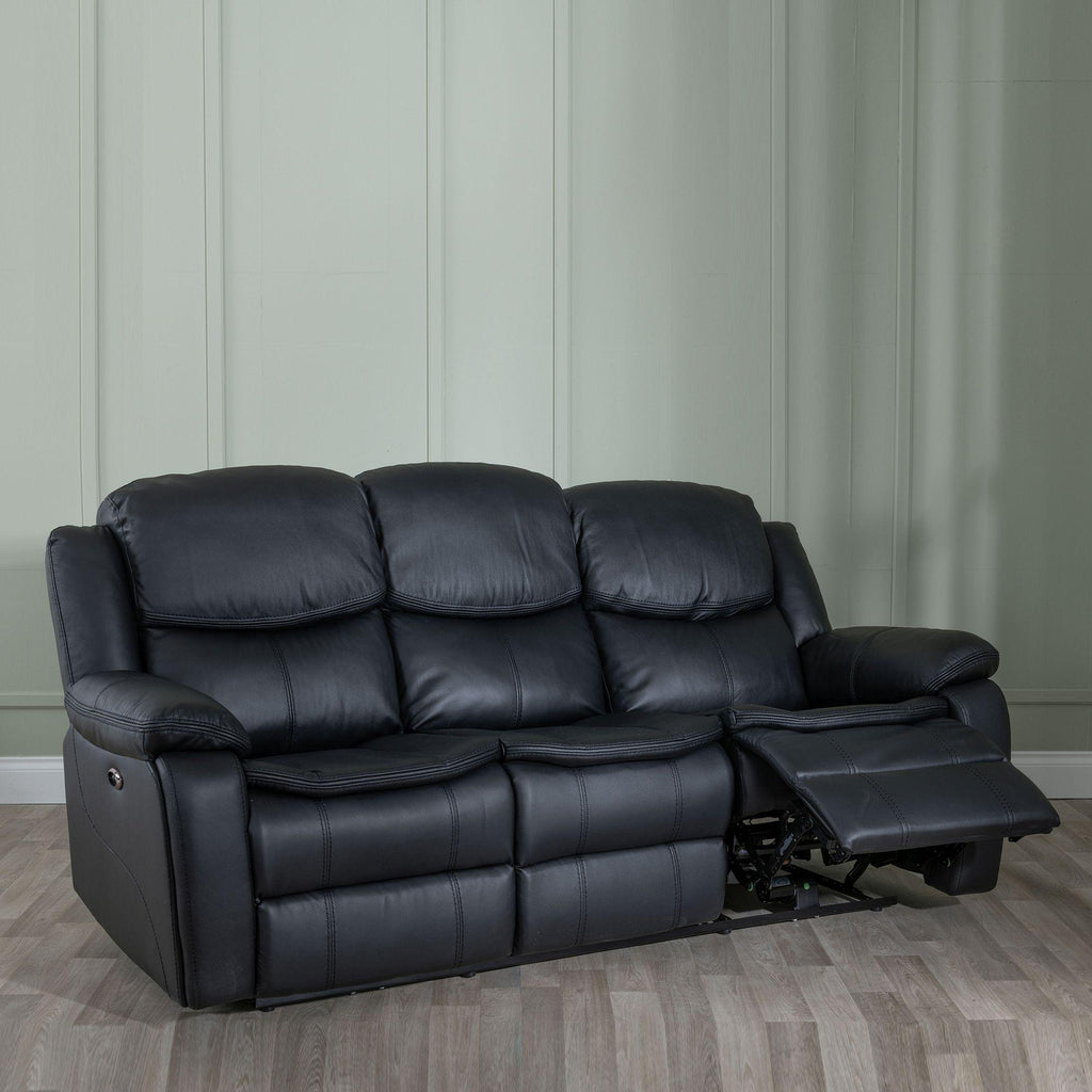 Onyx Black Leather Manual Recliner Sofa