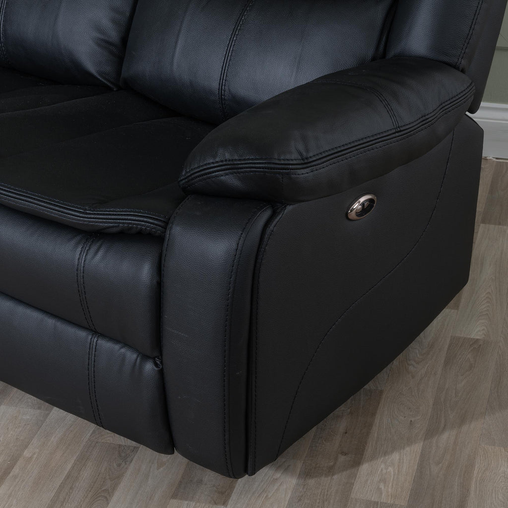 Onyx Black Leather Manual Recliner Sofa
