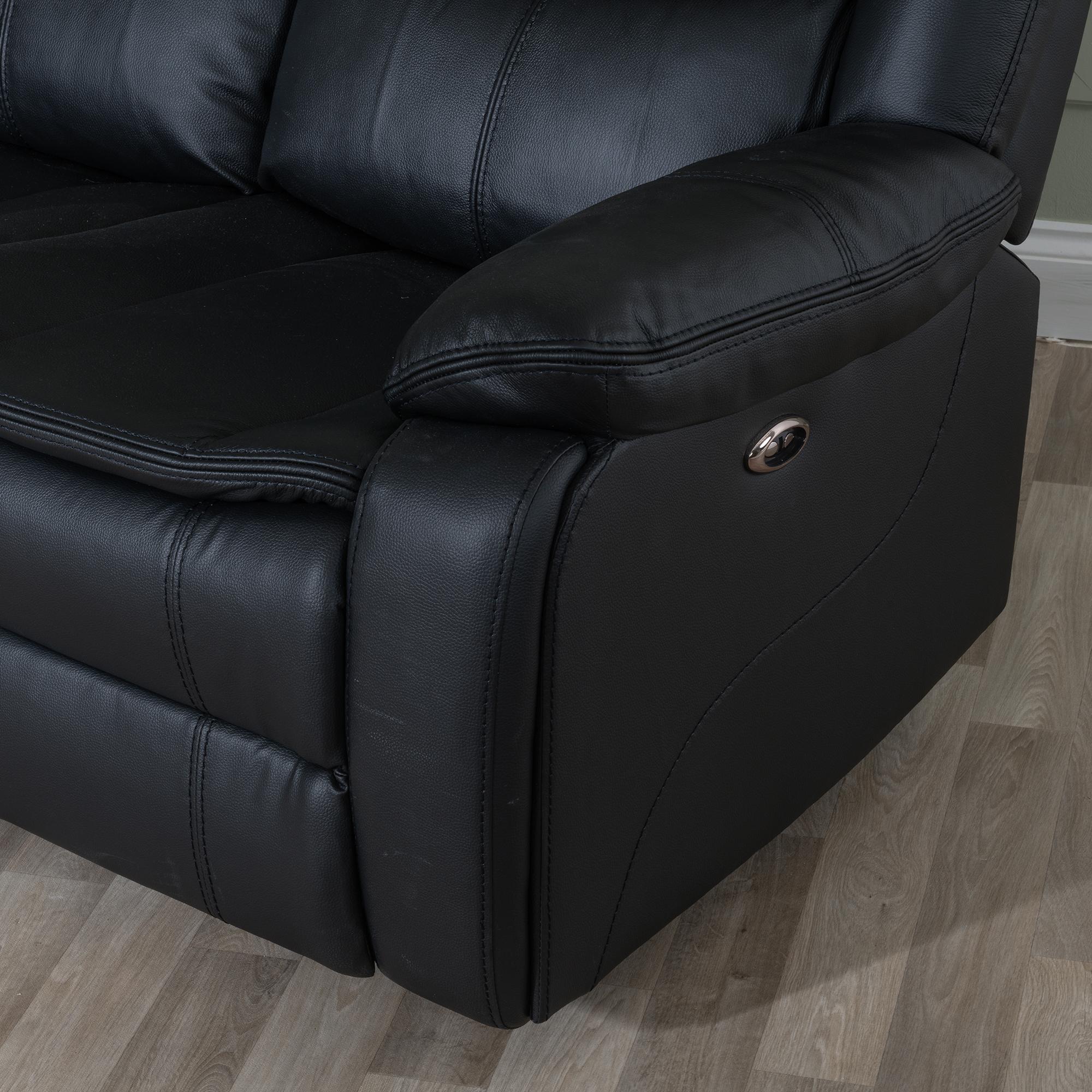 Onyx Black Leather Manual Recliner Sofa