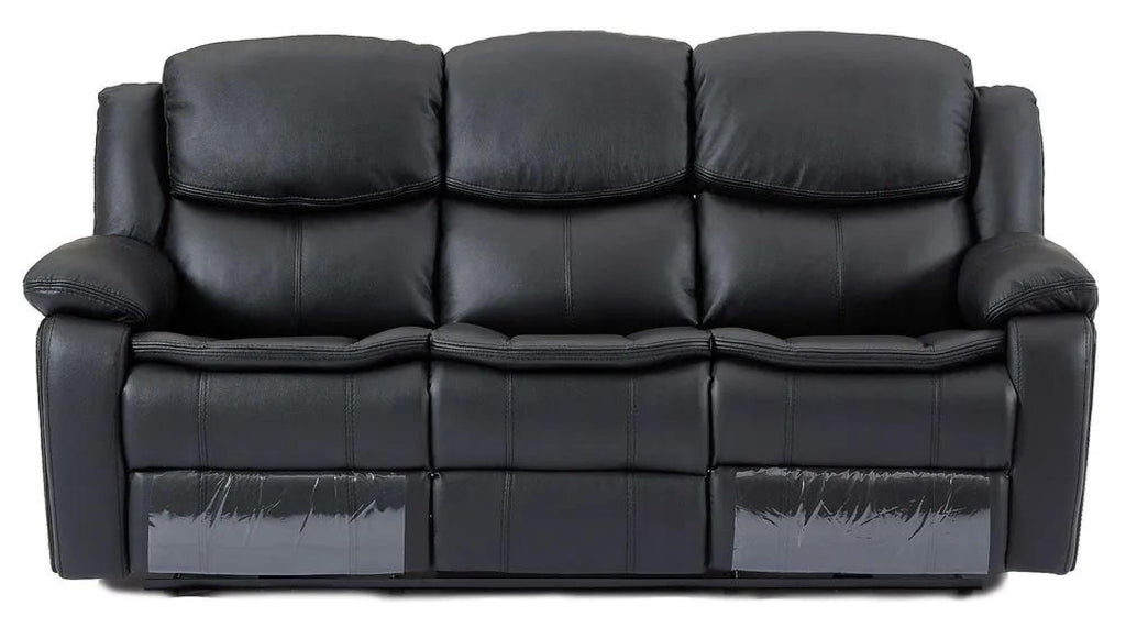 Onyx Black Leather Manual Recliner Sofa