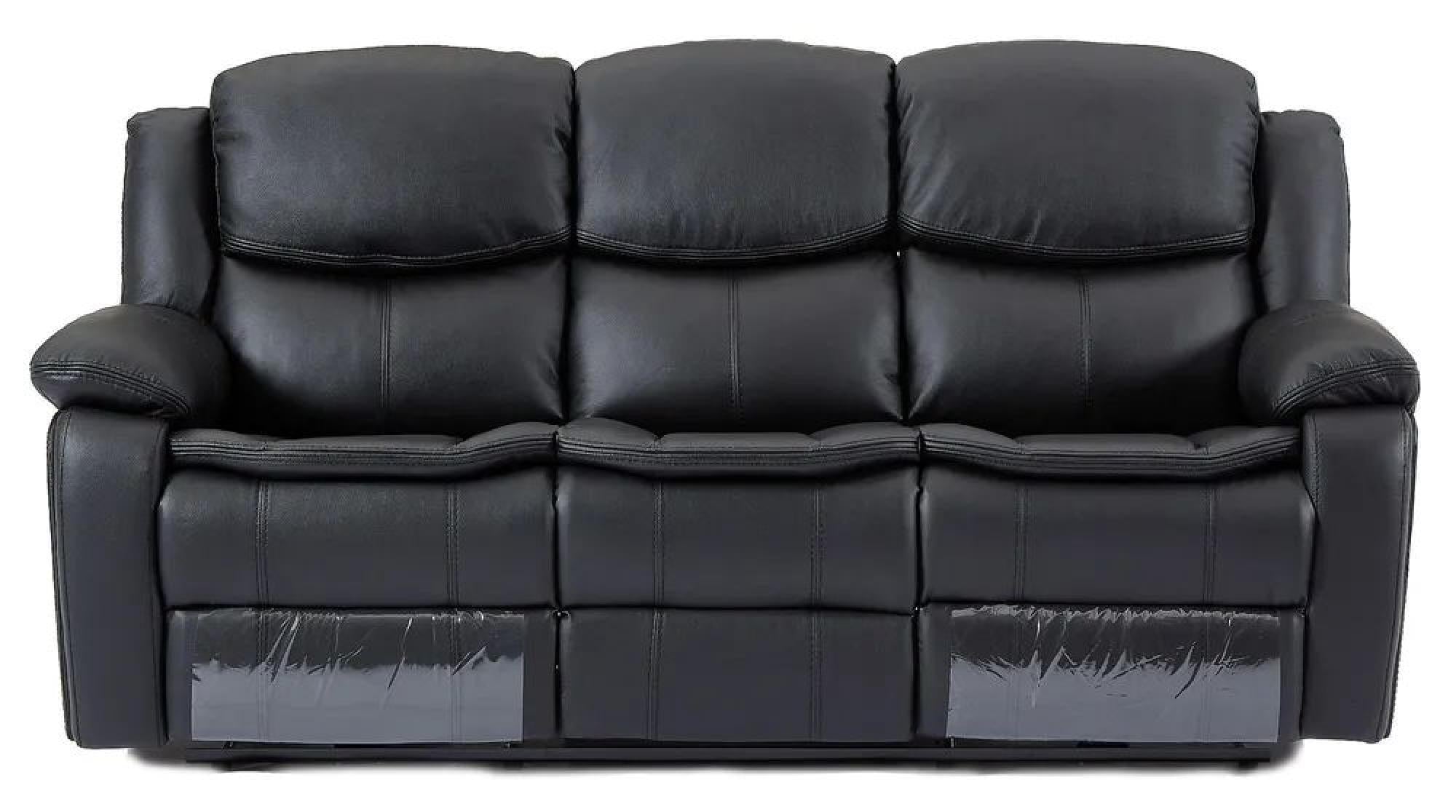 Onyx Black Leather Manual Recliner Sofa
