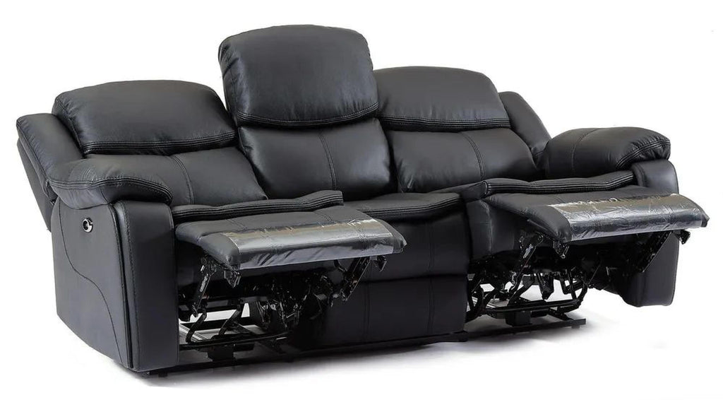 Onyx Black Leather Manual Recliner Sofa