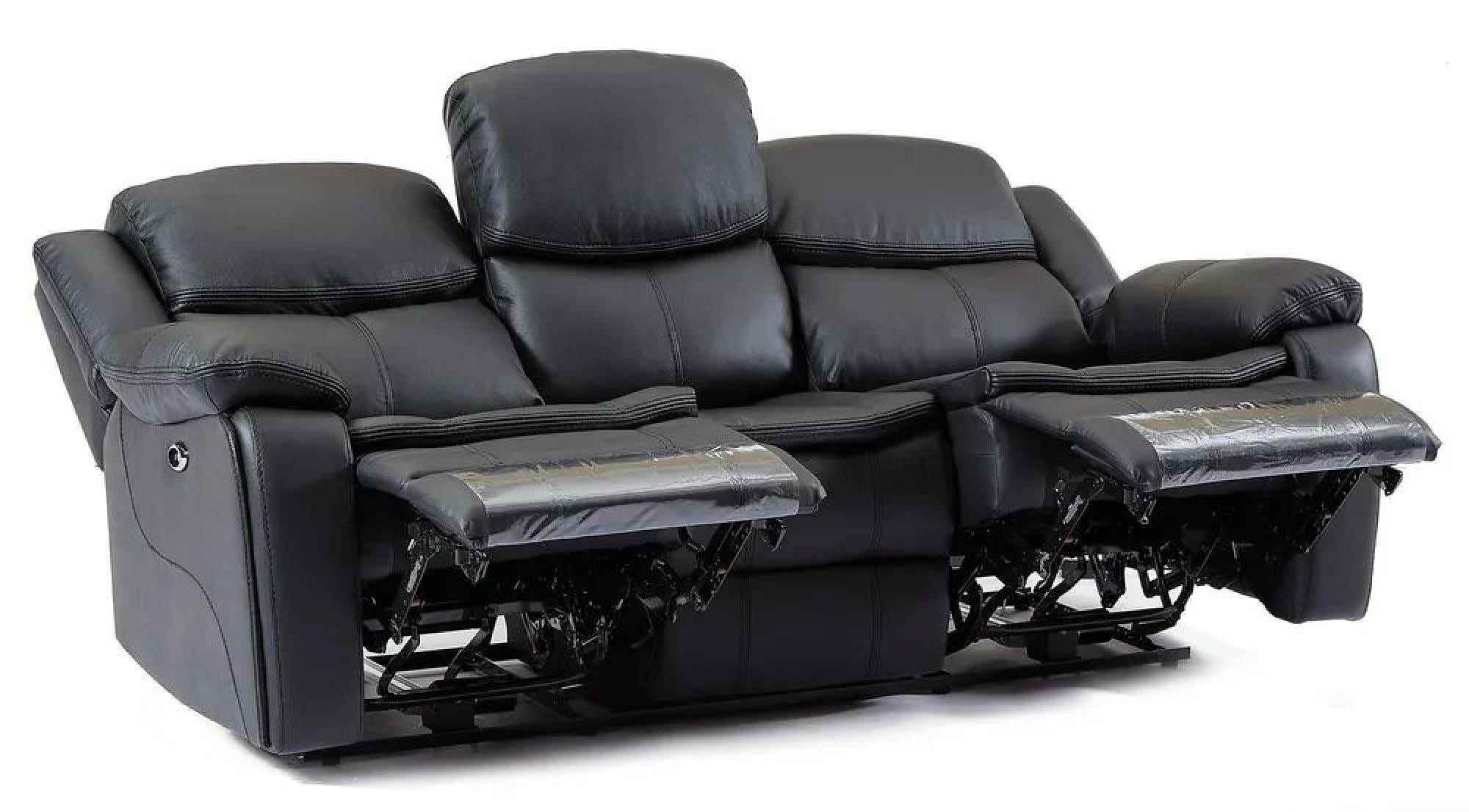 Onyx Black Leather Manual Recliner Sofa