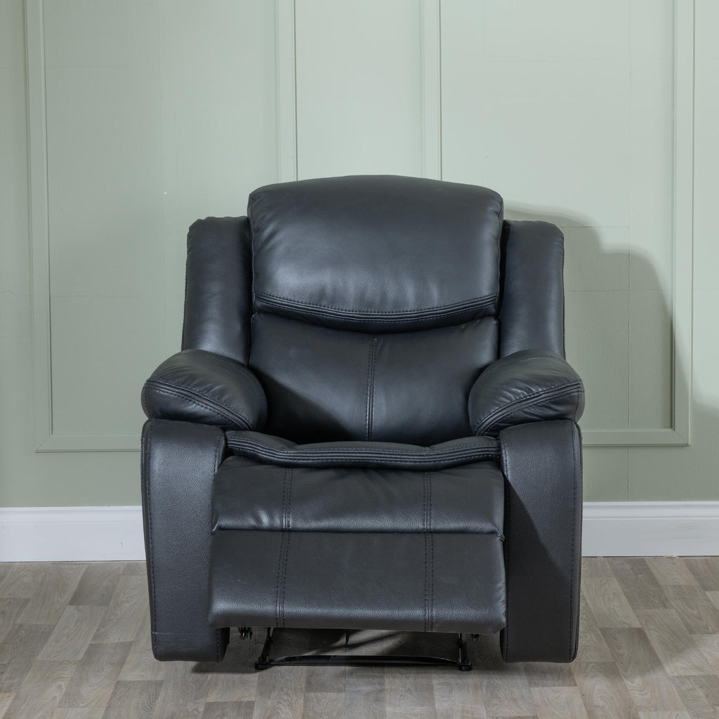 Onyx Black Leather Manual Recliner Sofa