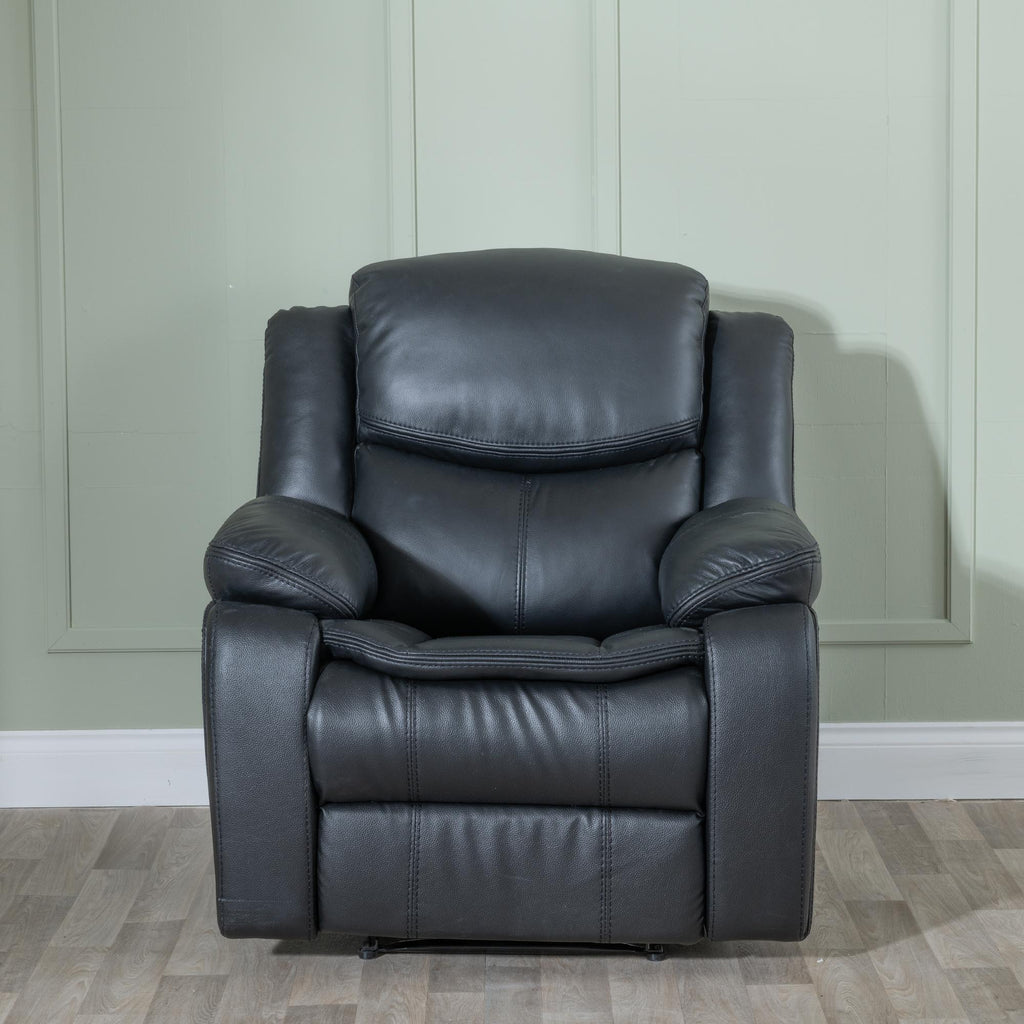 Onyx Black Leather Manual Recliner Sofa