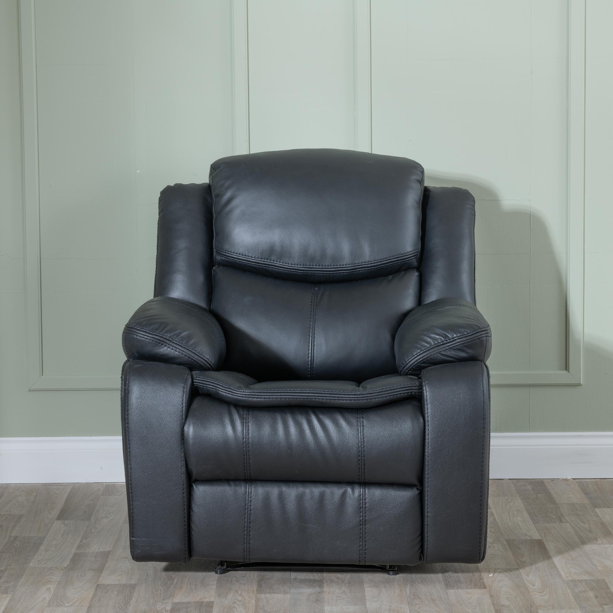 Onyx Black Leather Manual Recliner Sofa