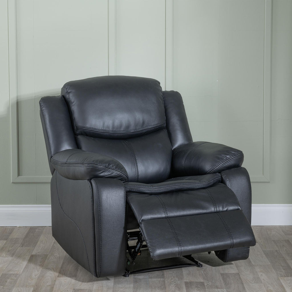 Onyx Black Leather Manual Recliner Sofa