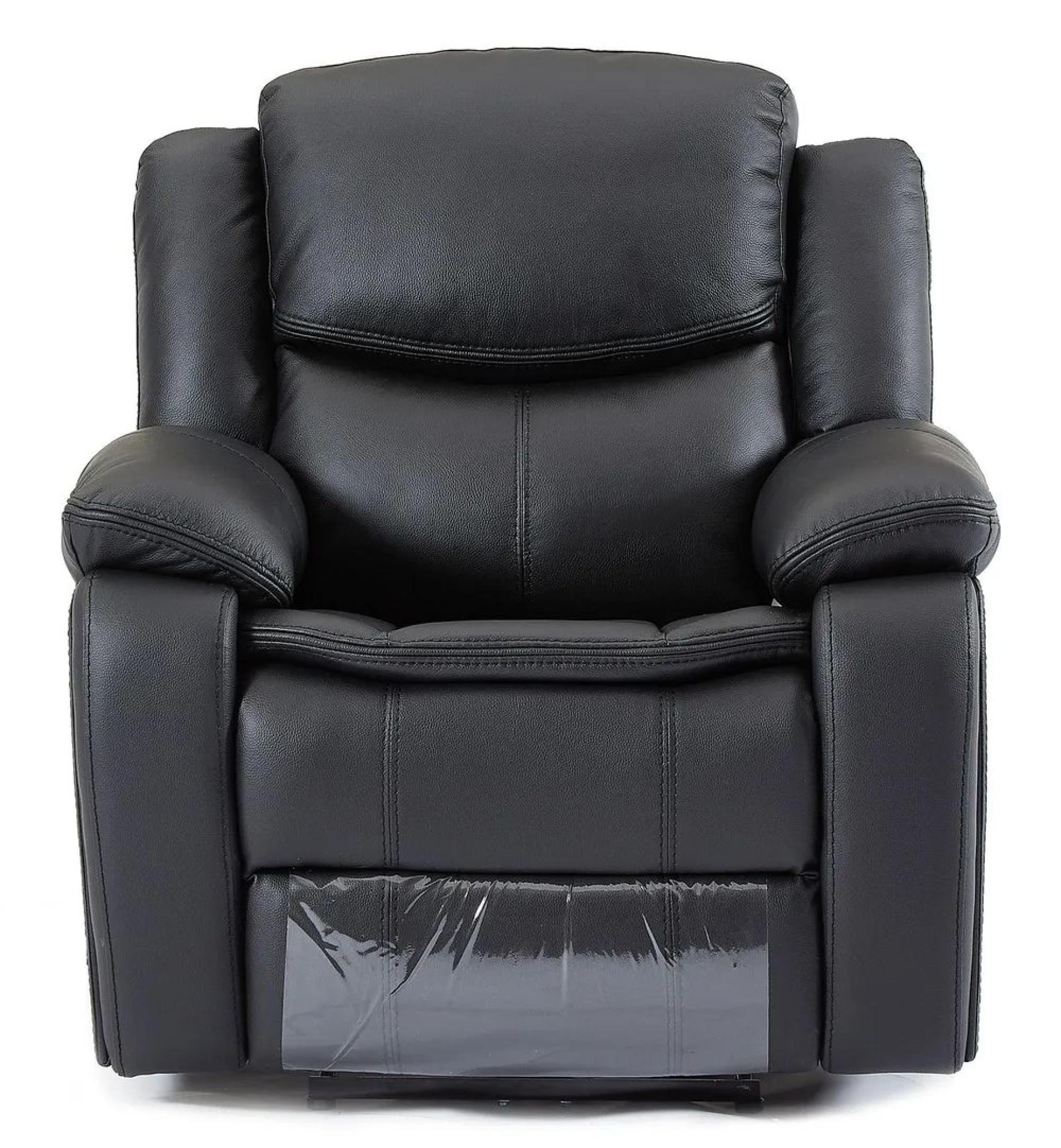 Onyx Black Leather Manual Recliner Sofa