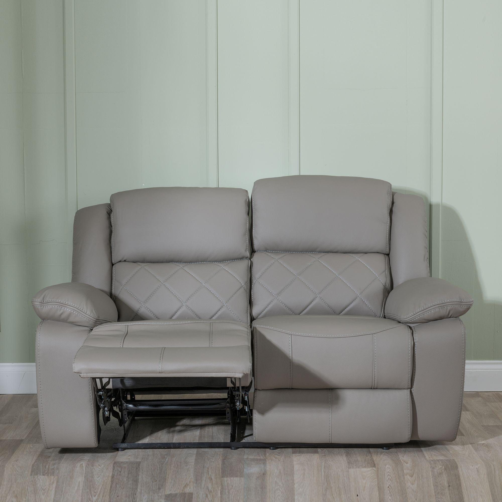 Declo Grey Leather Manual Recliner Sofa