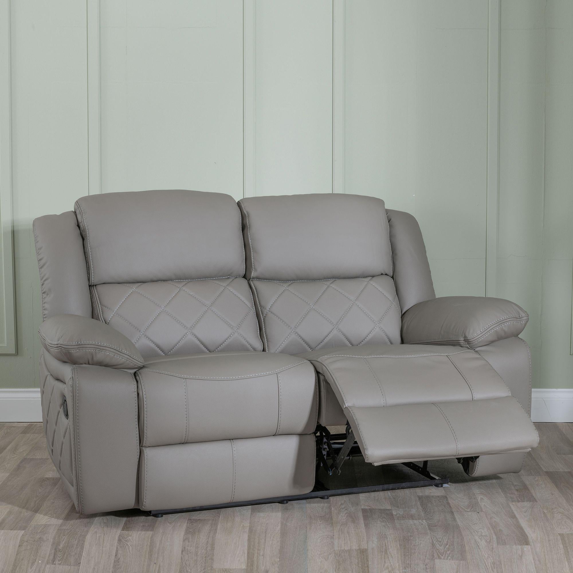 Declo Grey Leather Manual Recliner Sofa