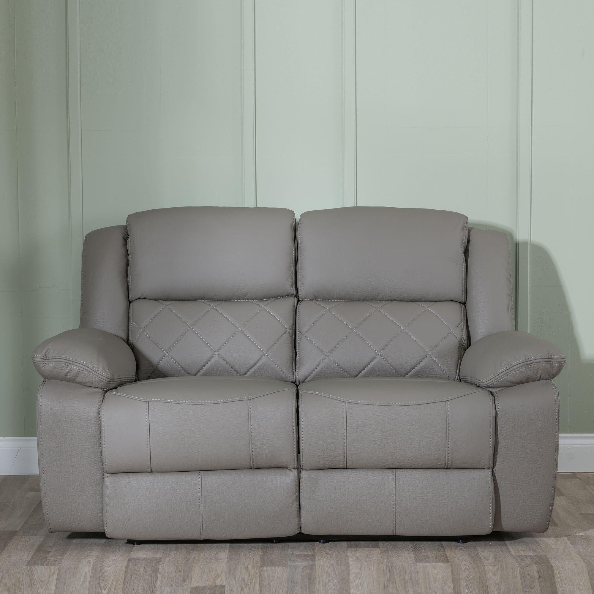 Declo Grey Leather Manual Recliner Sofa