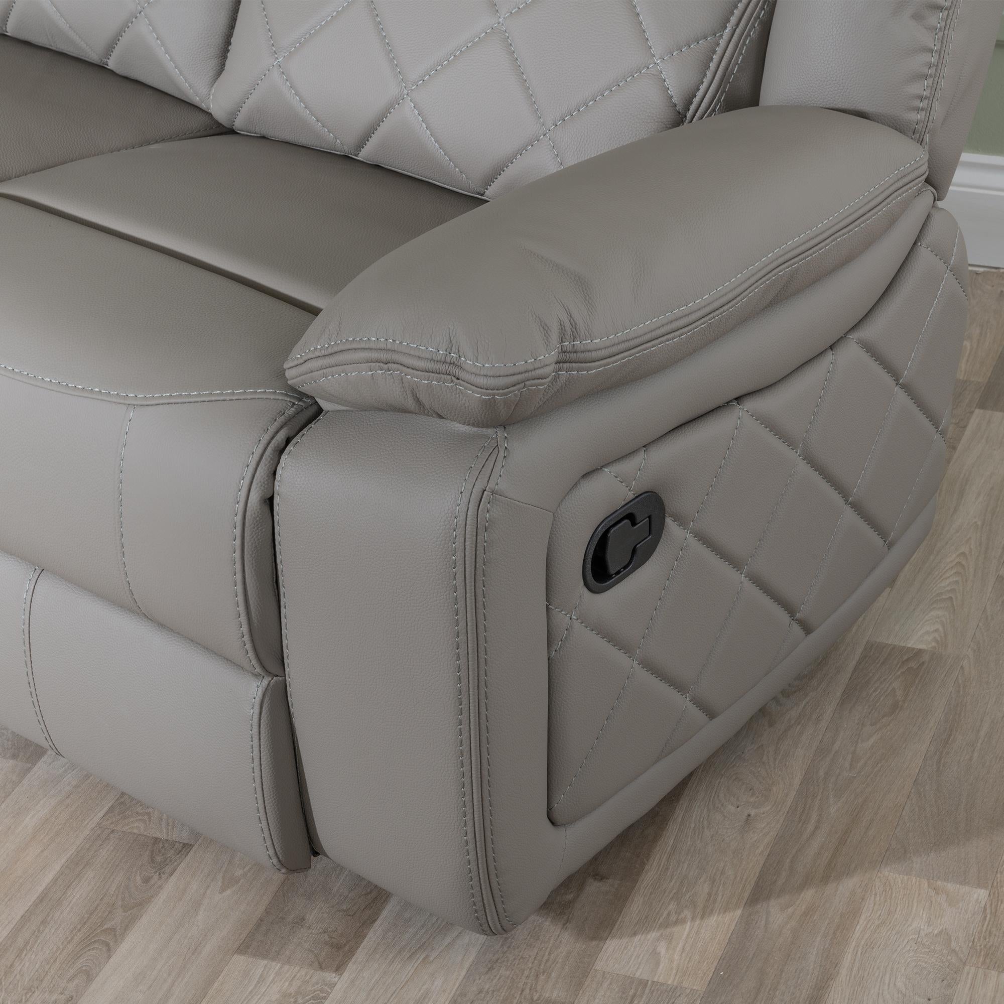 Declo Grey Leather Manual Recliner Sofa