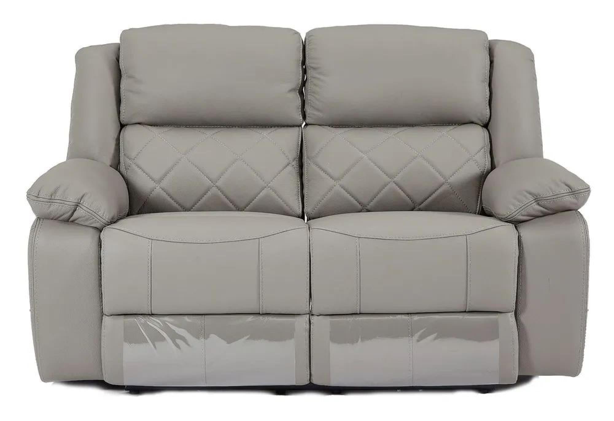Declo Grey Leather Manual Recliner Sofa