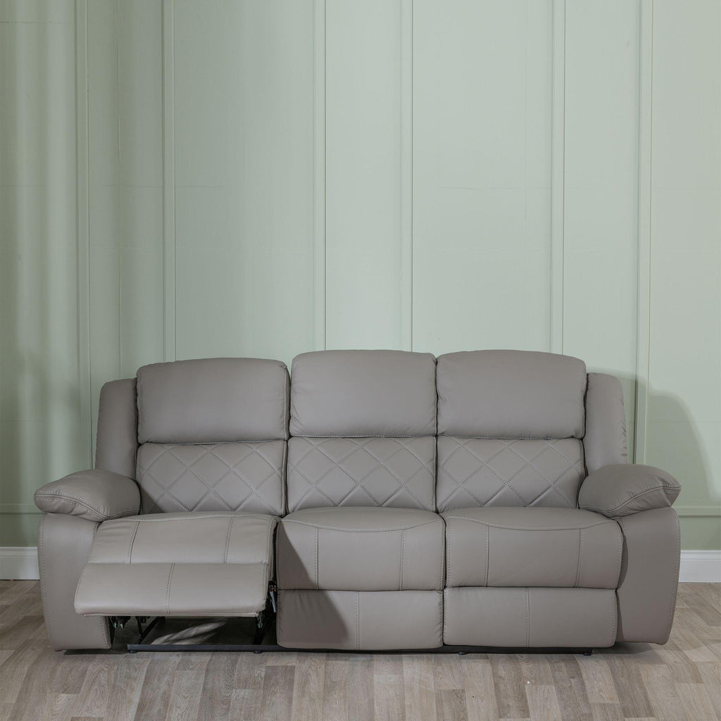 Declo Grey Leather Manual Recliner Sofa