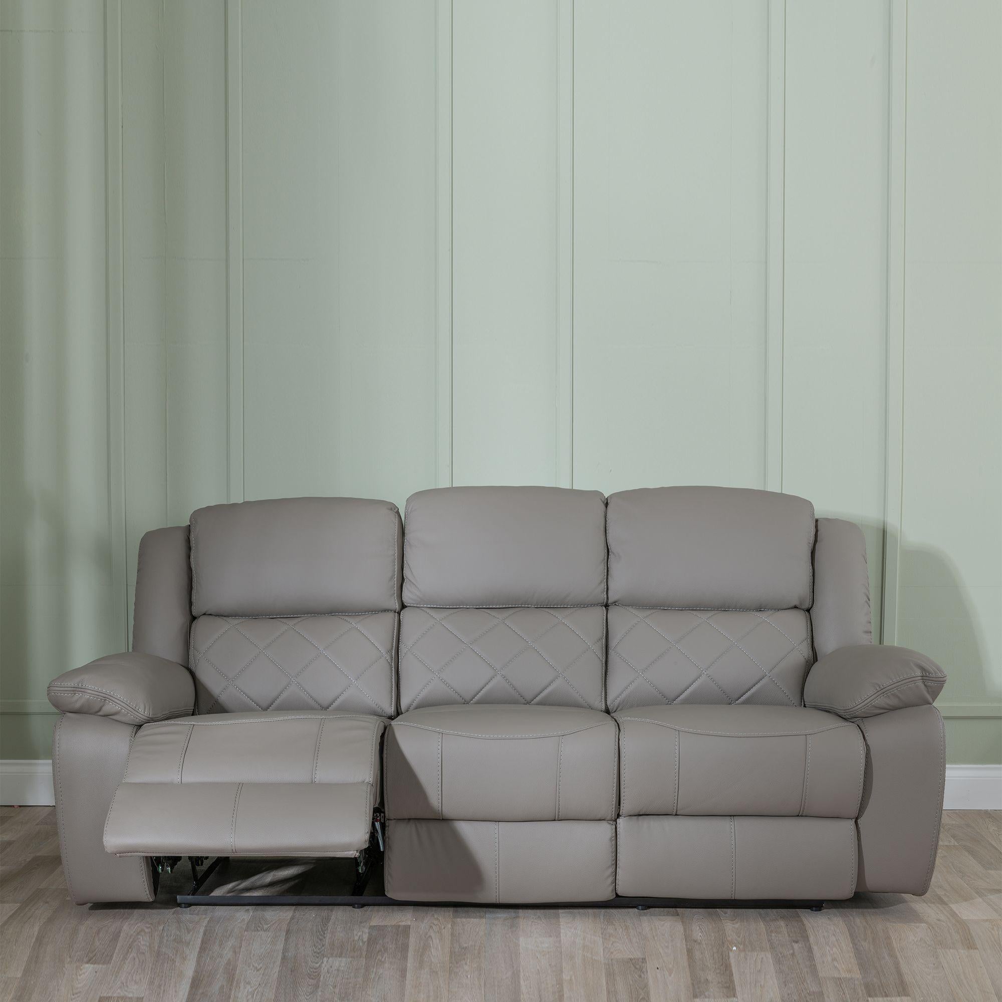 Declo Grey Leather Manual Recliner Sofa