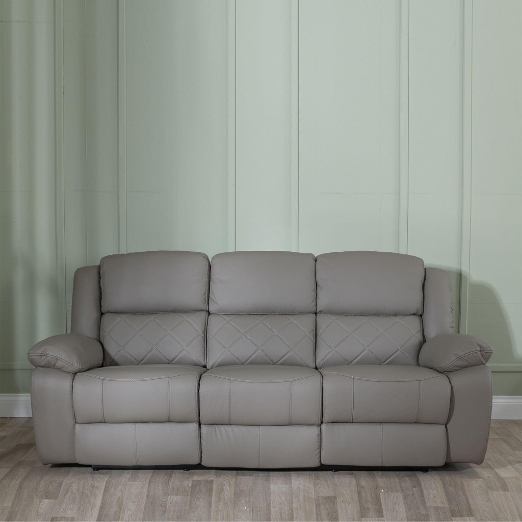 Declo Grey Leather Manual Recliner Sofa