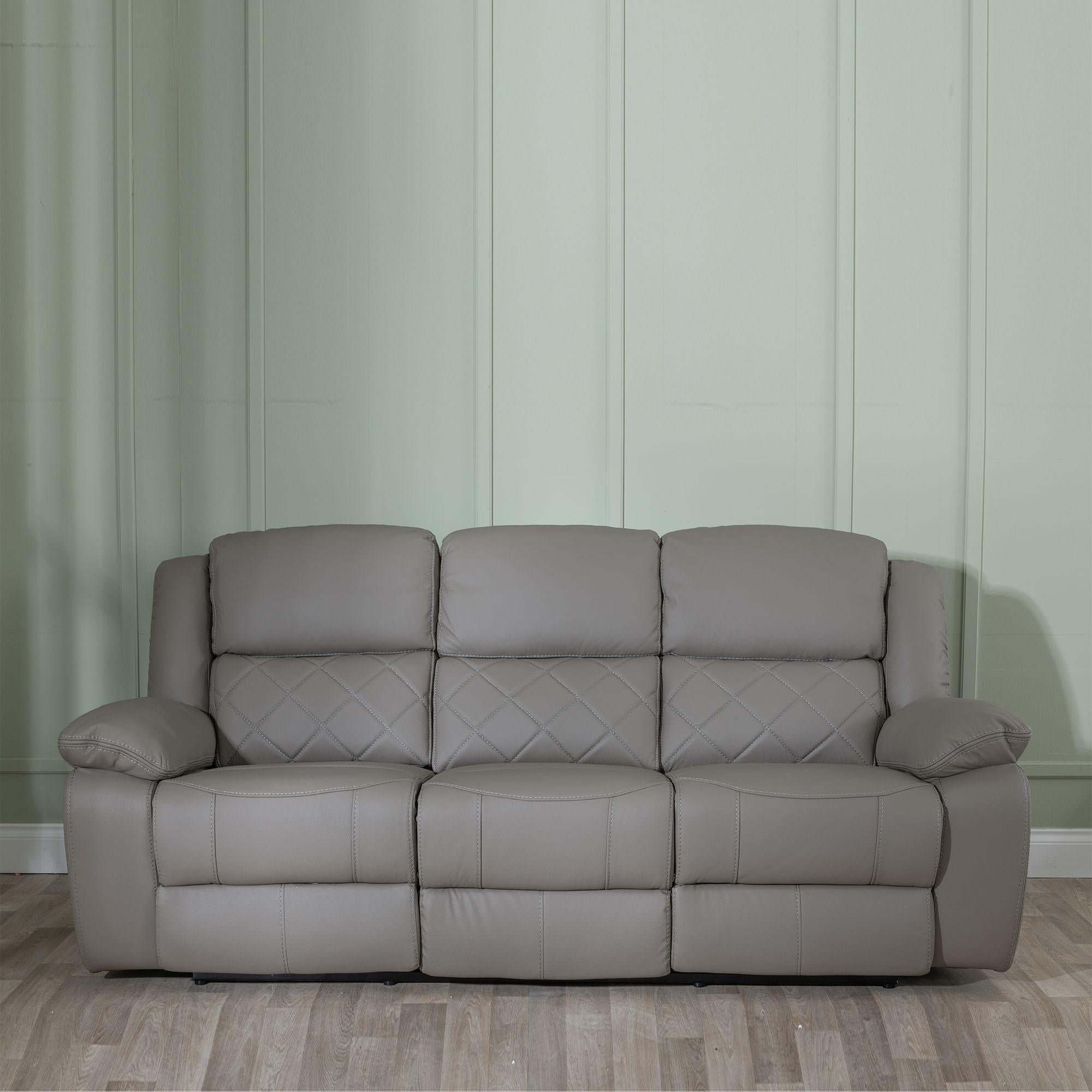 Declo Grey Leather Manual Recliner Sofa