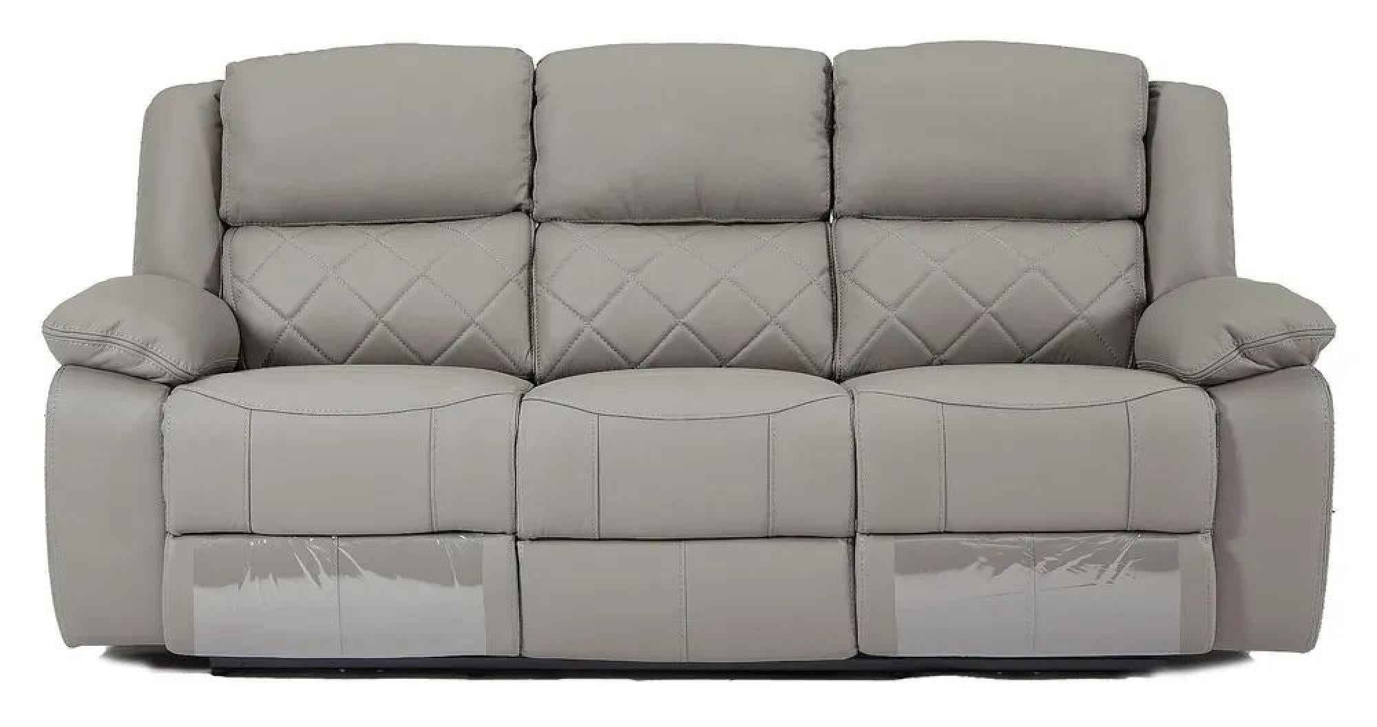Declo Grey Leather Manual Recliner Sofa