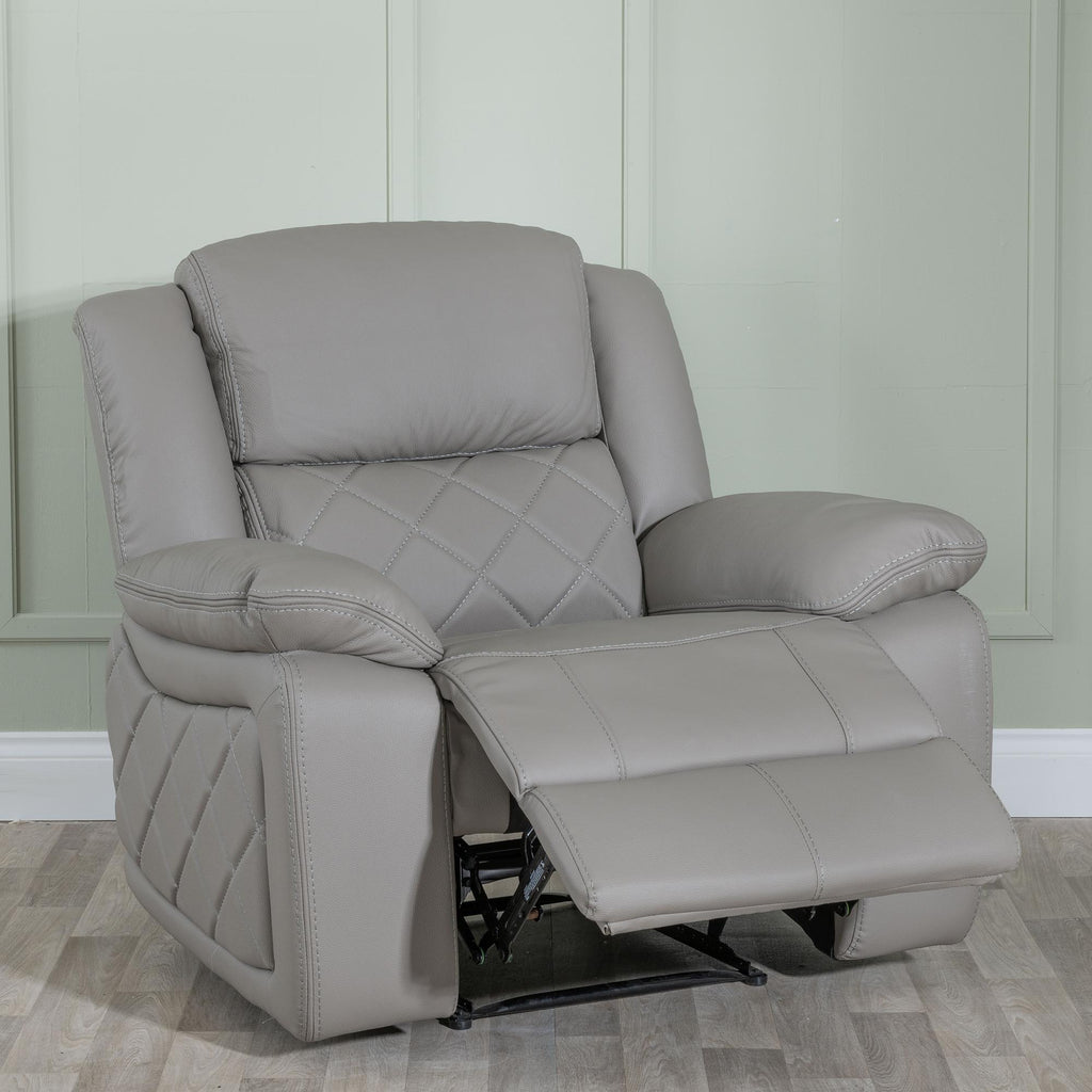 Declo Grey Leather Manual Recliner Sofa