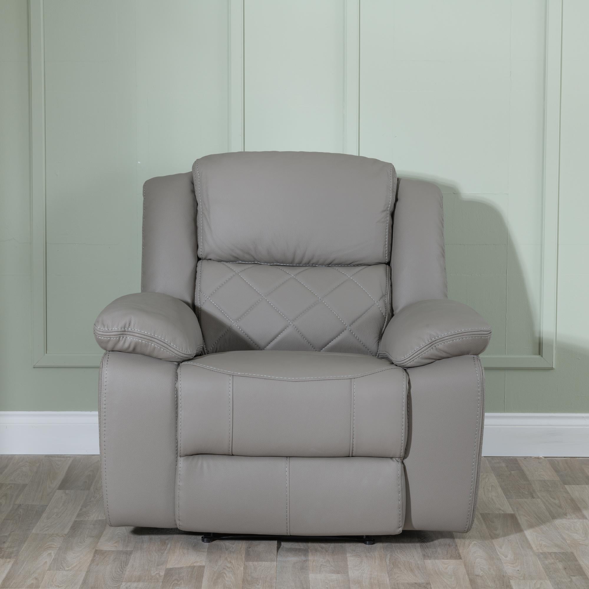 Declo Grey Leather Manual Recliner Sofa