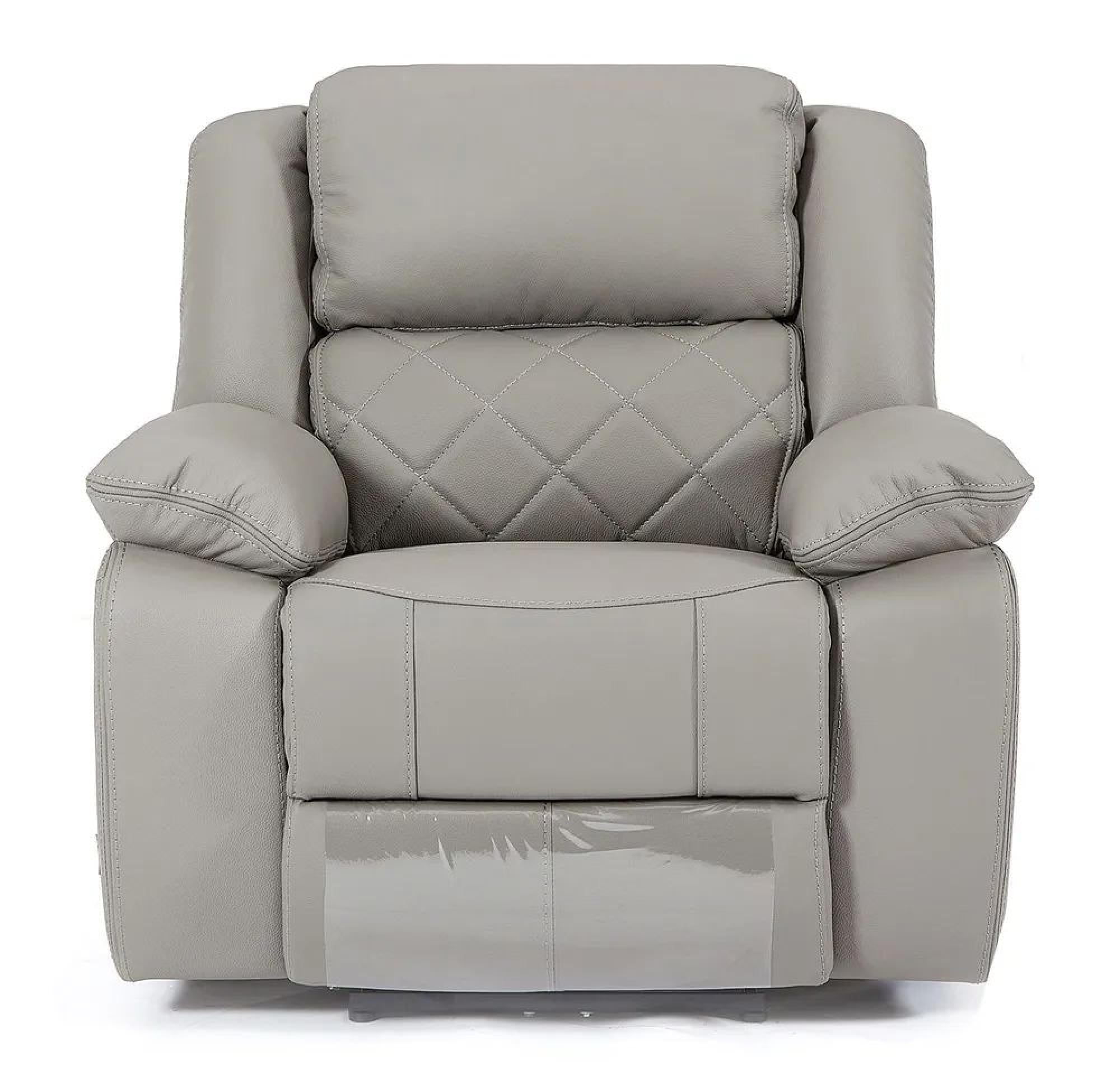 Declo Grey Leather Manual Recliner Sofa