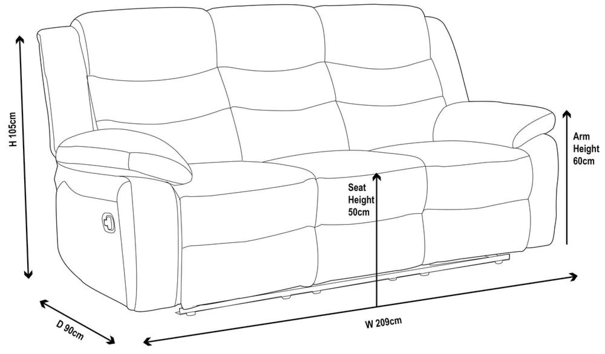 Sydney Grey Fabric Manual Recliner Sofa