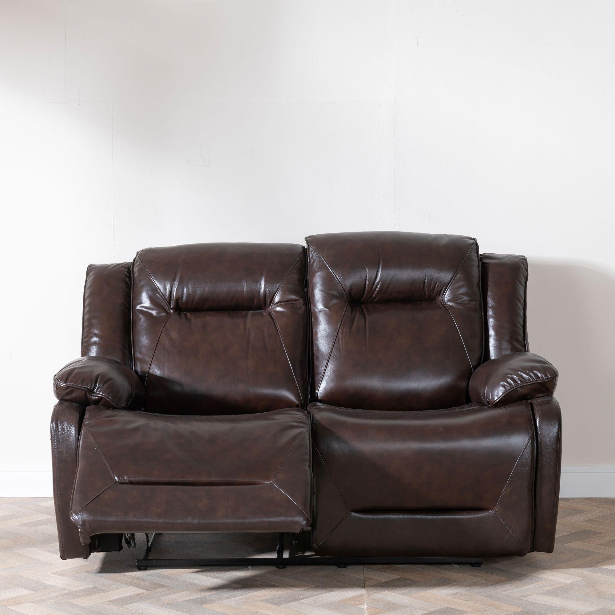 Adell Dark Brown Leather Manual Recliner Sofa