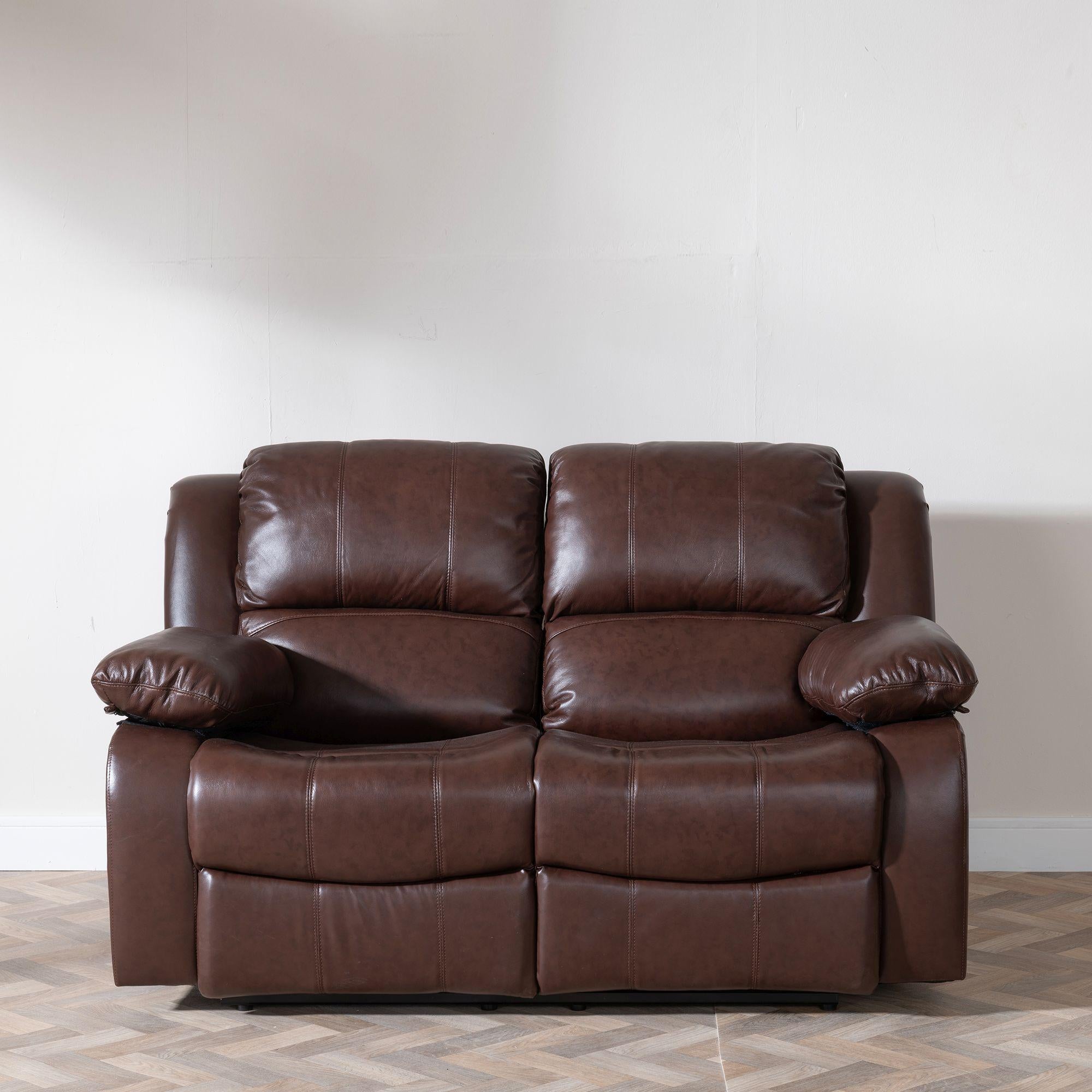 Helena Brown Leather Manual Recliner Sofa