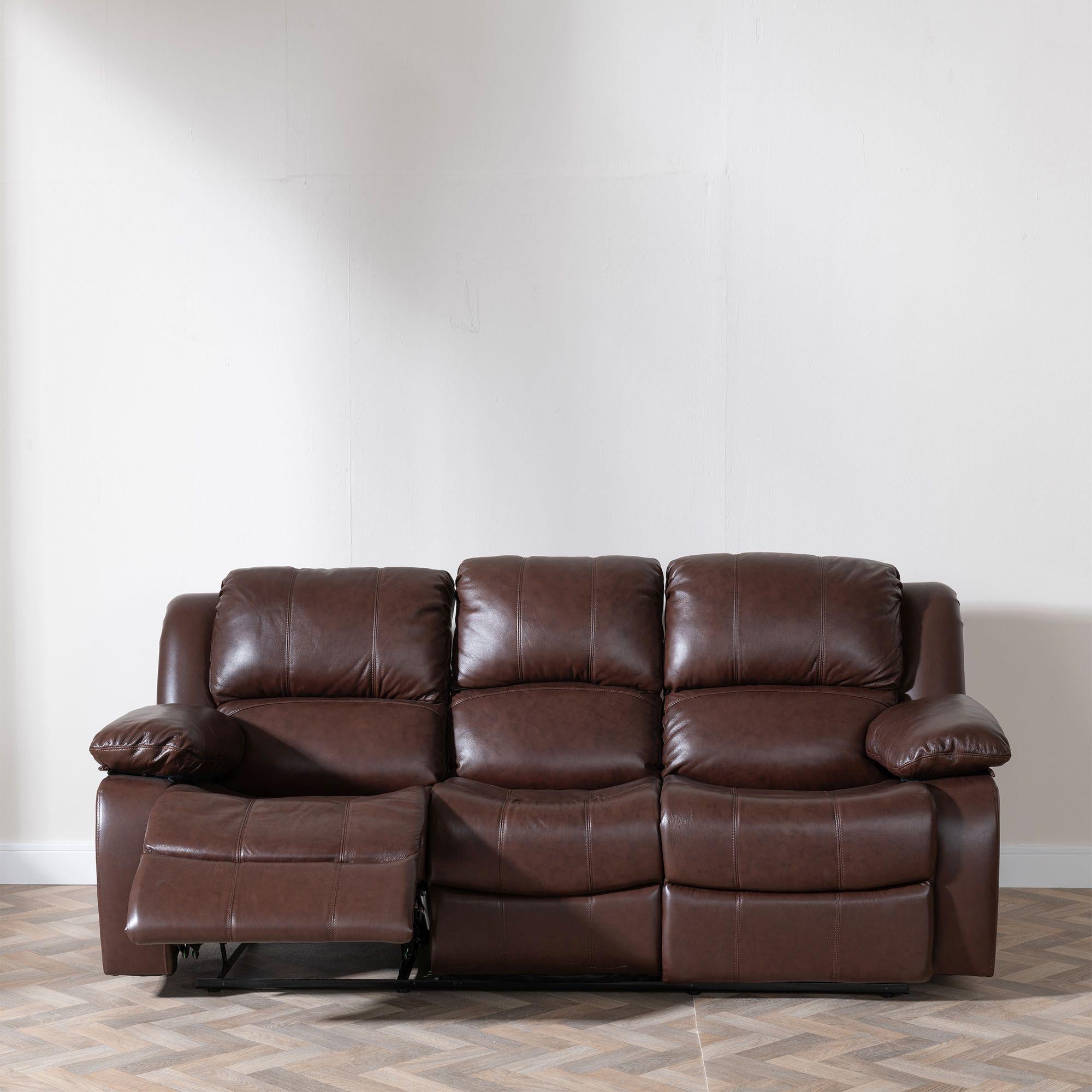 Helena Brown Leather Manual Recliner Sofa