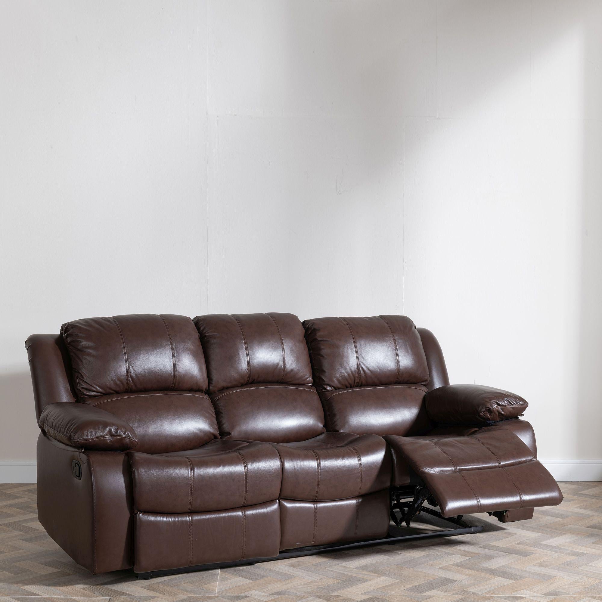 Helena Brown Leather Manual Recliner Sofa