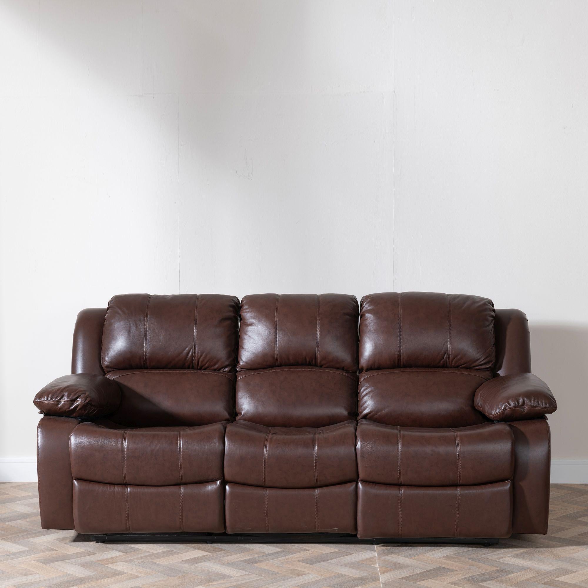 Helena Brown Leather Manual Recliner Sofa