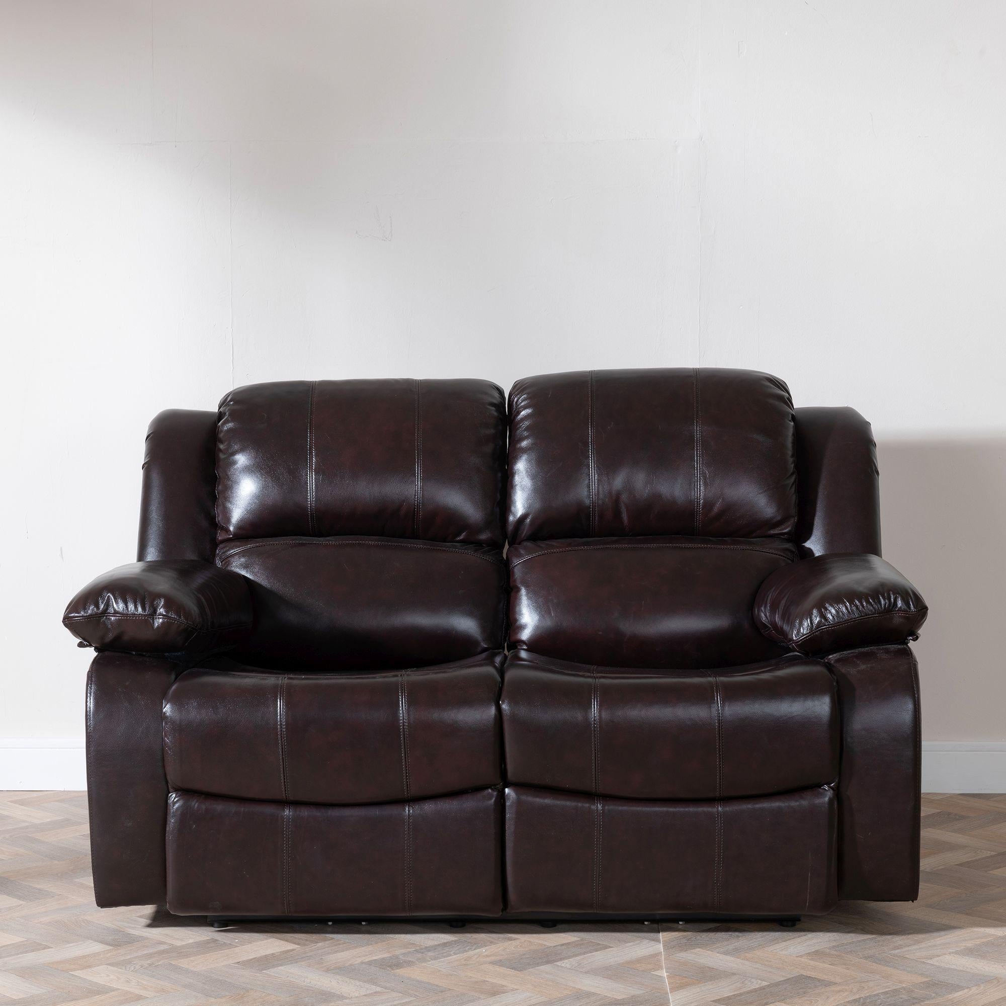 Helena Burgundy Leather Manual Recliner Sofa