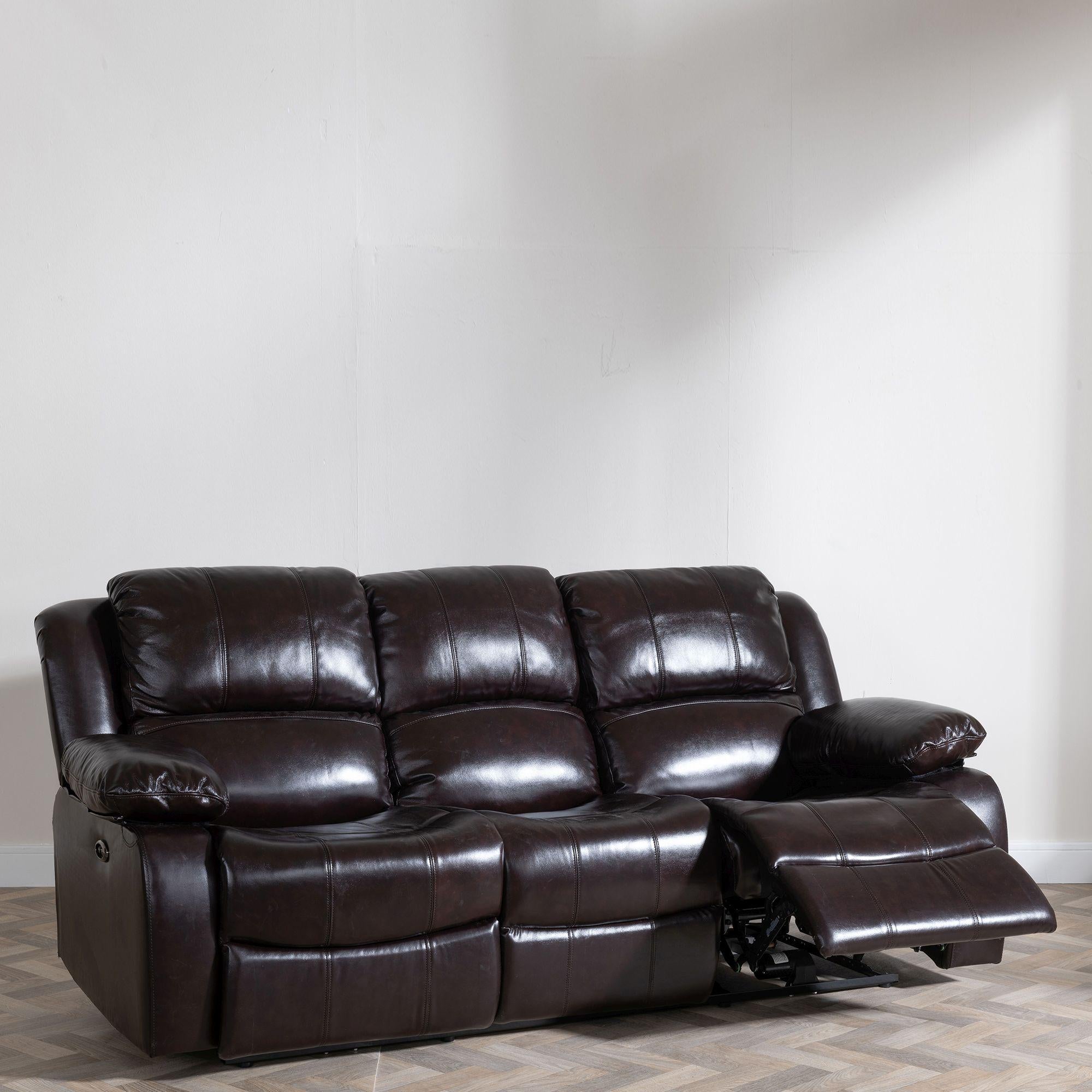 Helena Burgundy Leather Manual Recliner Sofa