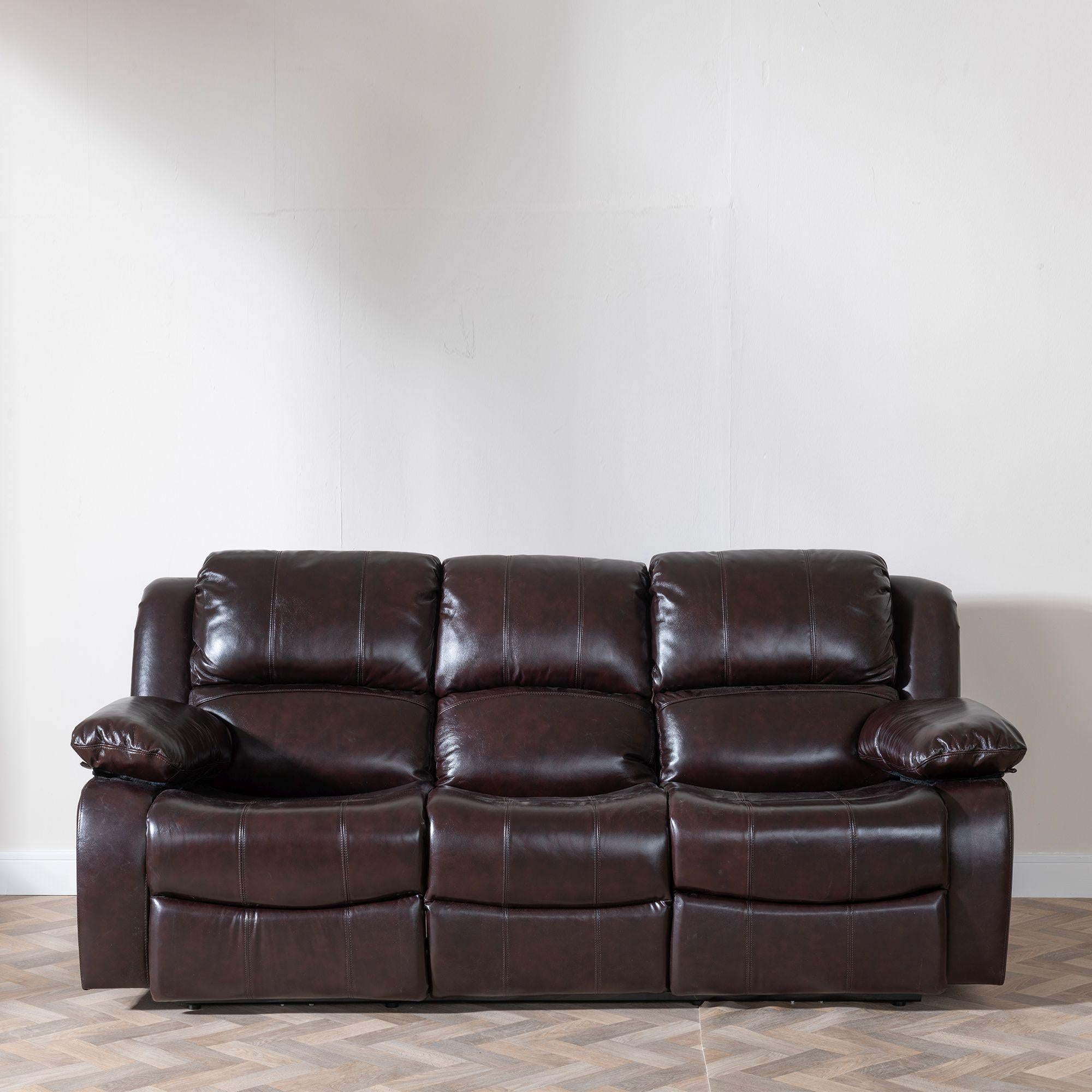 Helena Burgundy Leather Manual Recliner Sofa