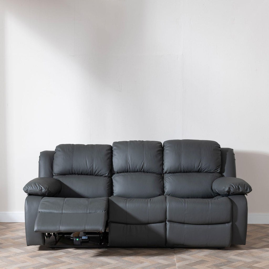 Helena Grey Leather Manual Recliner Sofa