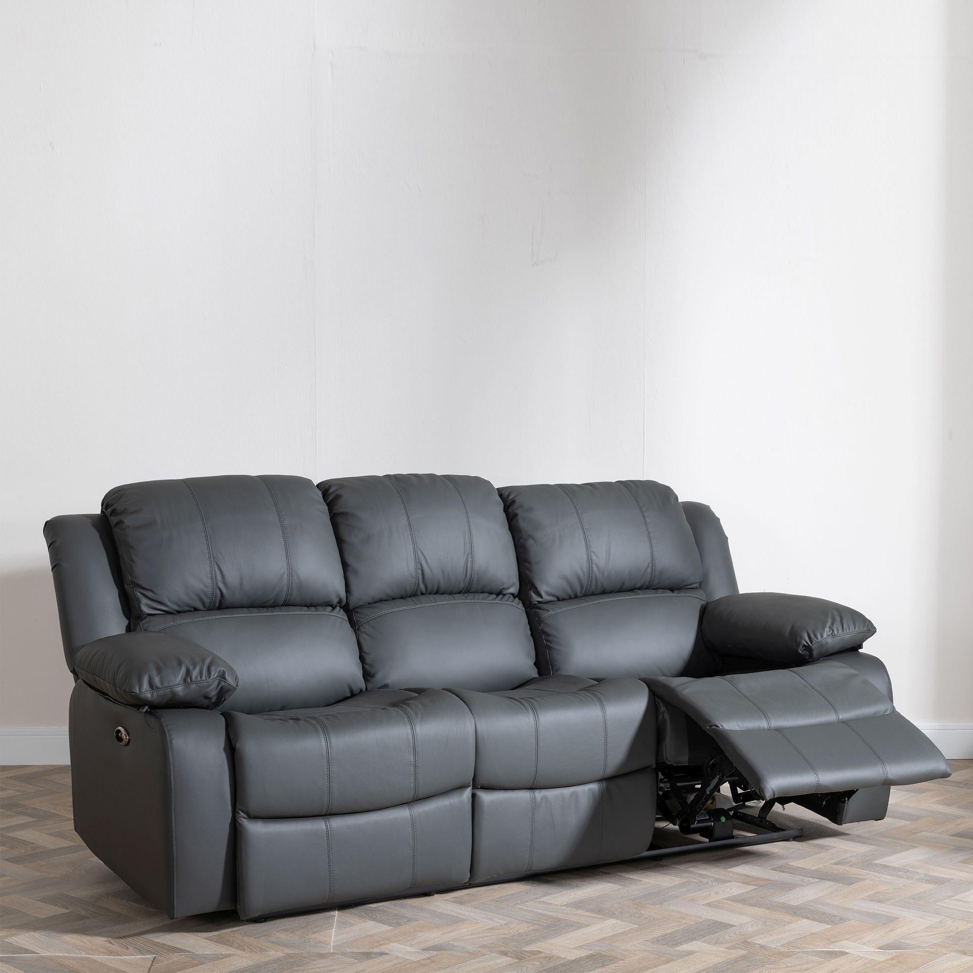 Helena Grey Leather Manual Recliner Sofa